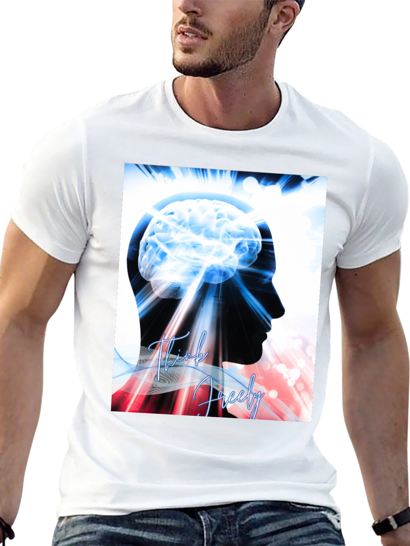 Think Freely Brain Graphic T-Shirt - Black