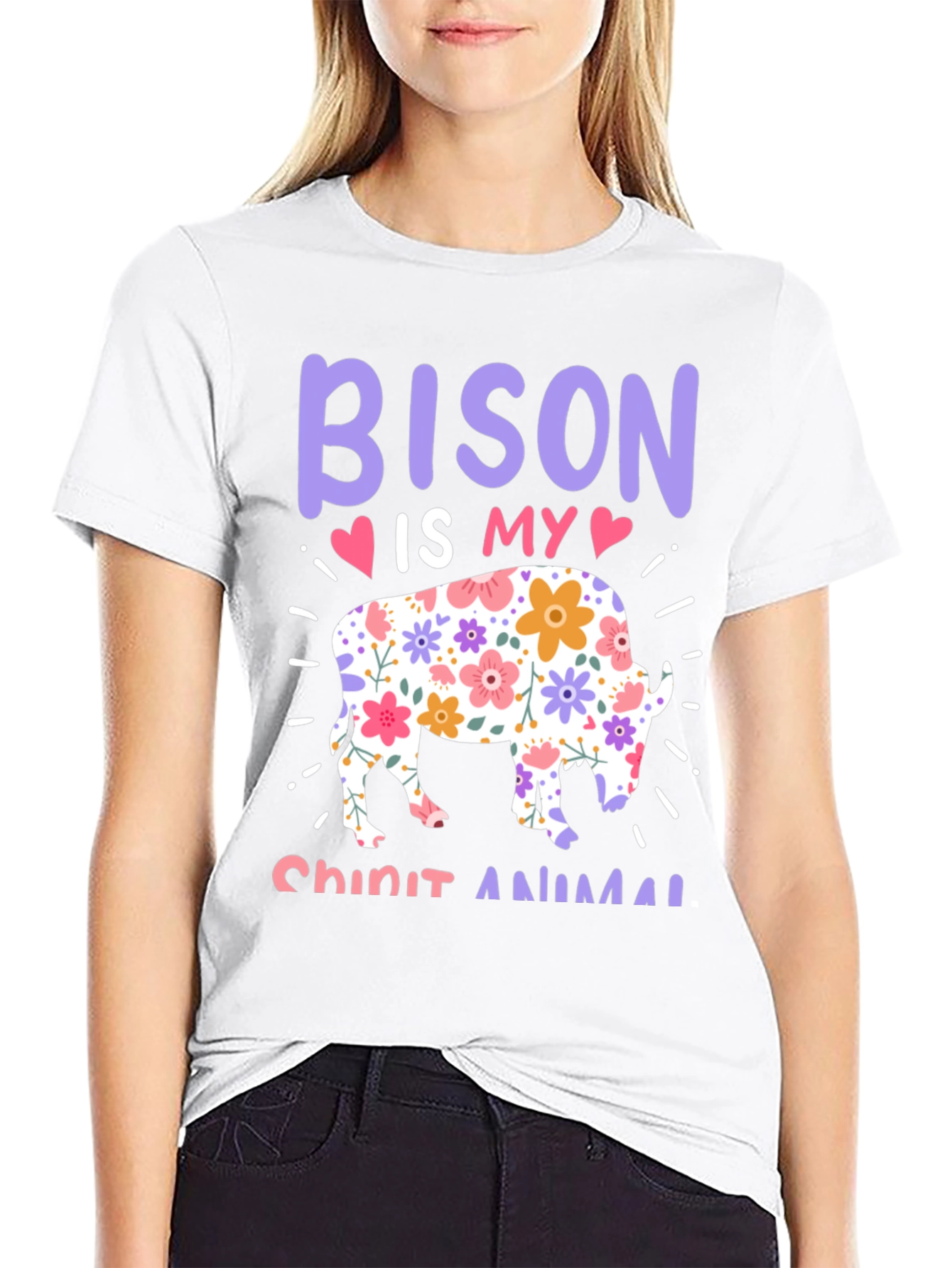 Bison Spirit Animal Graphic Tee - Black