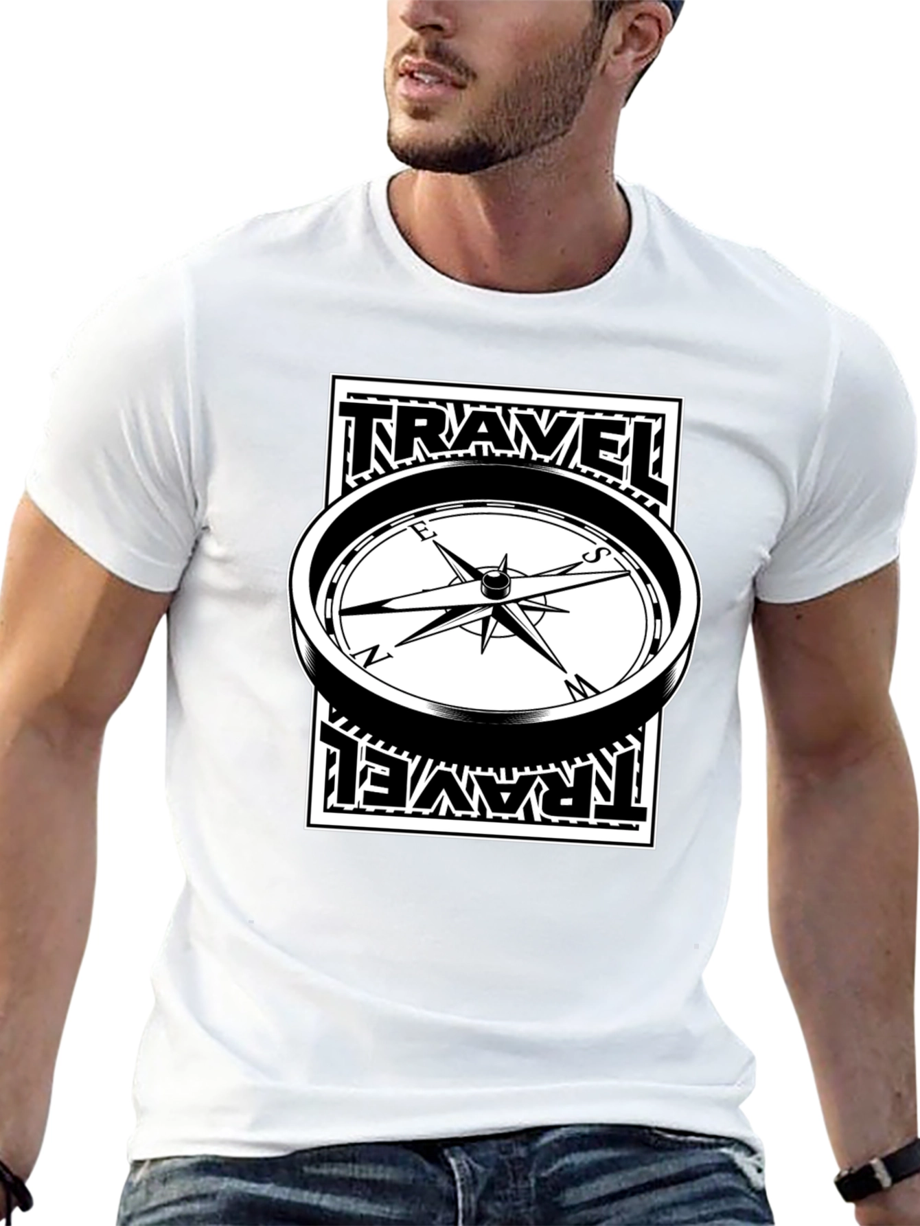 Travel Compass Graphic Tee - Black Cotton T-Shirt