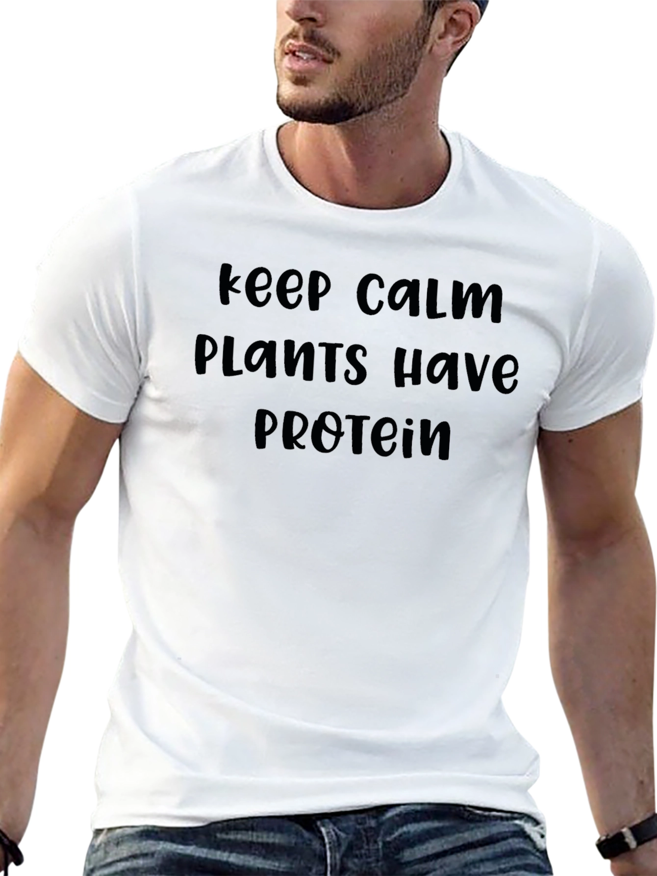 Keep Calm Plants Have Protein Black Graphic T-Shirt