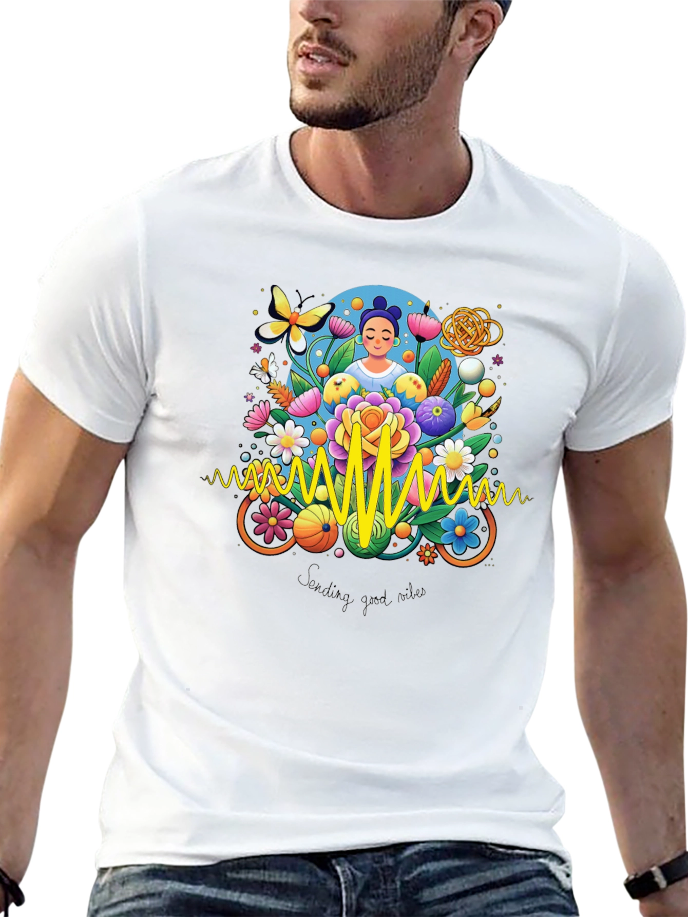 Vibrant Sending Good Vibes Graphic Tee