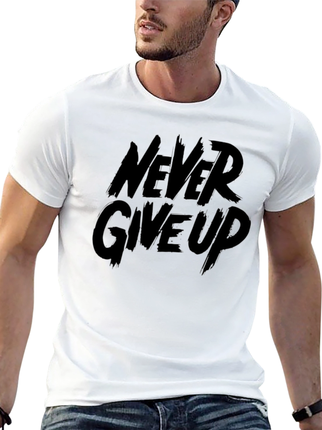 Never Give Up Black Graphic Tee