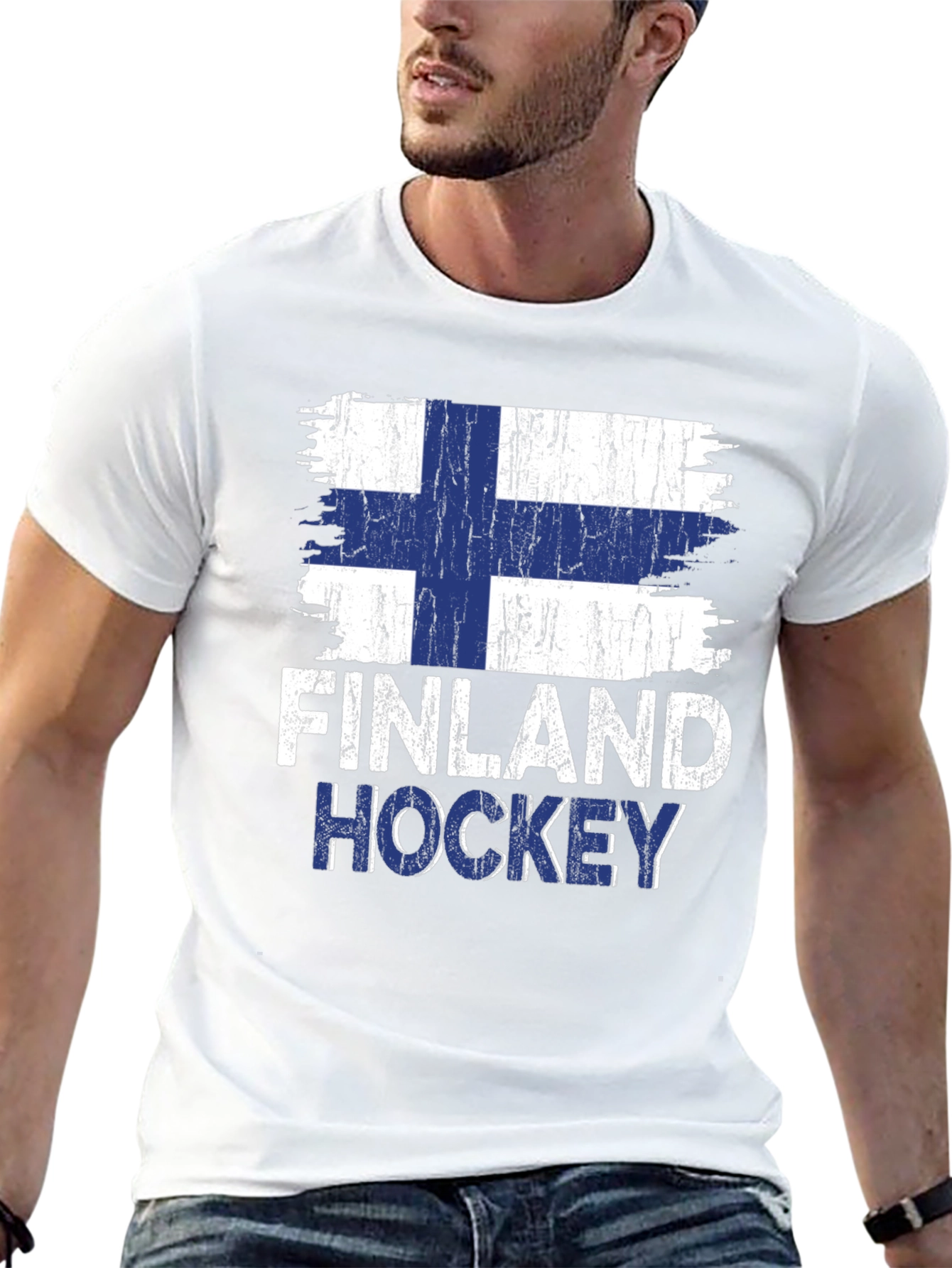 Finland Hockey Flag Graphic Tee - Black Cotton Shirt