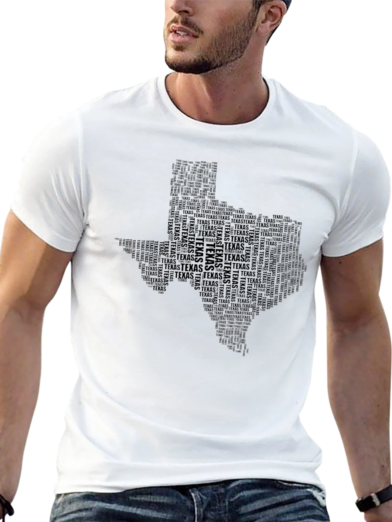 Texas State Word Art T-Shirt - Black