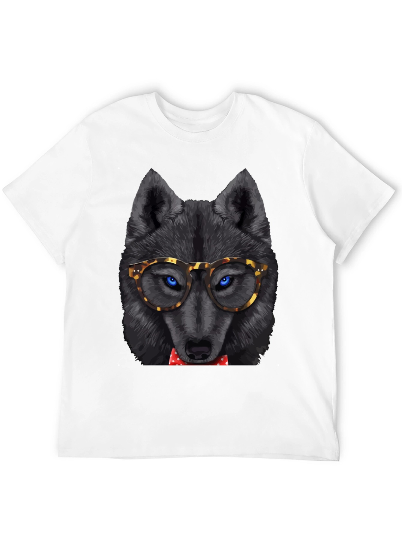 Wolf Nerd T-Shirt - Blue Eyes Red Bowtie