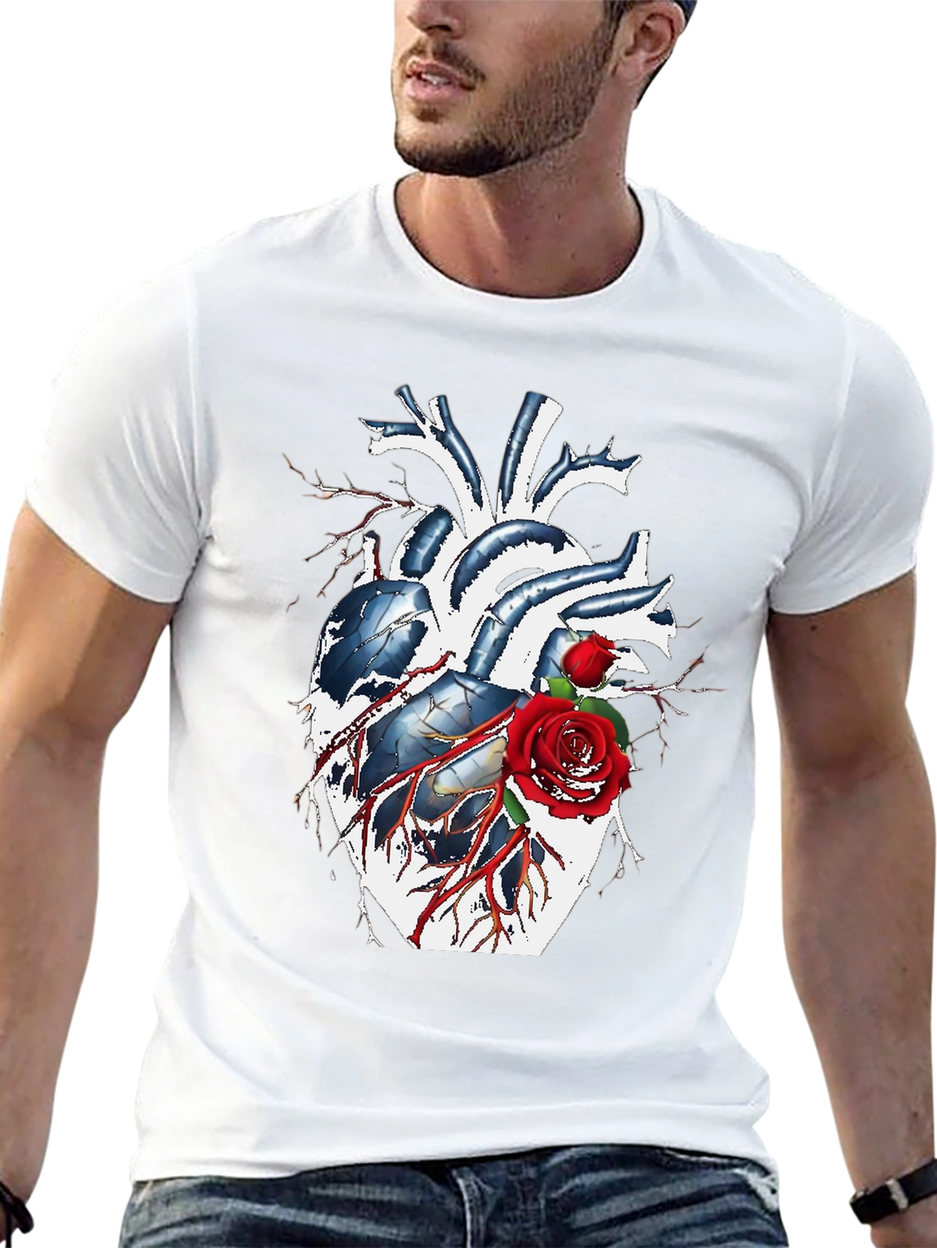 Anatomical Heart & Rose Graphic Tee