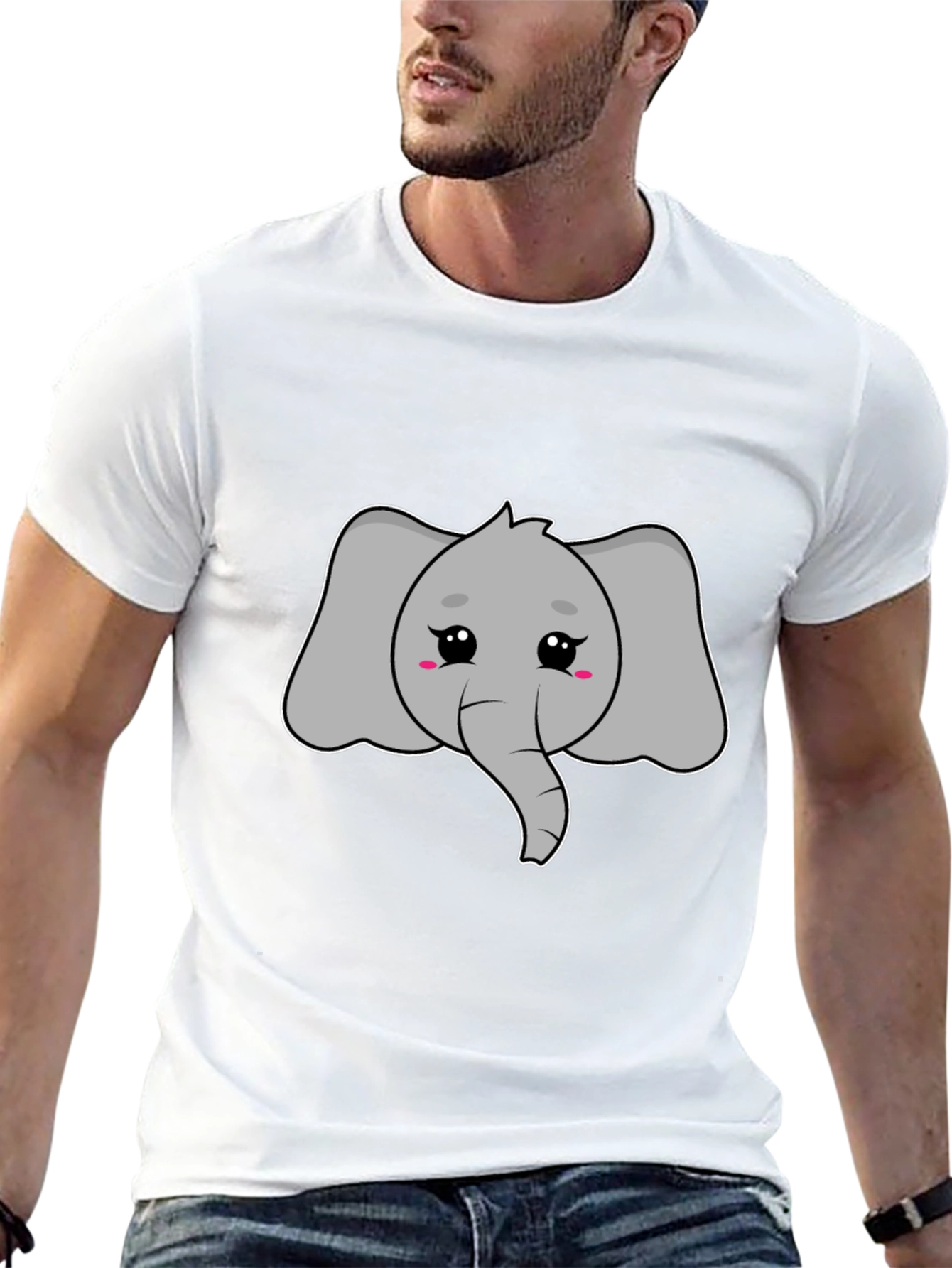 Cute Elephant Graphic Tee - Black Cotton T-Shirt