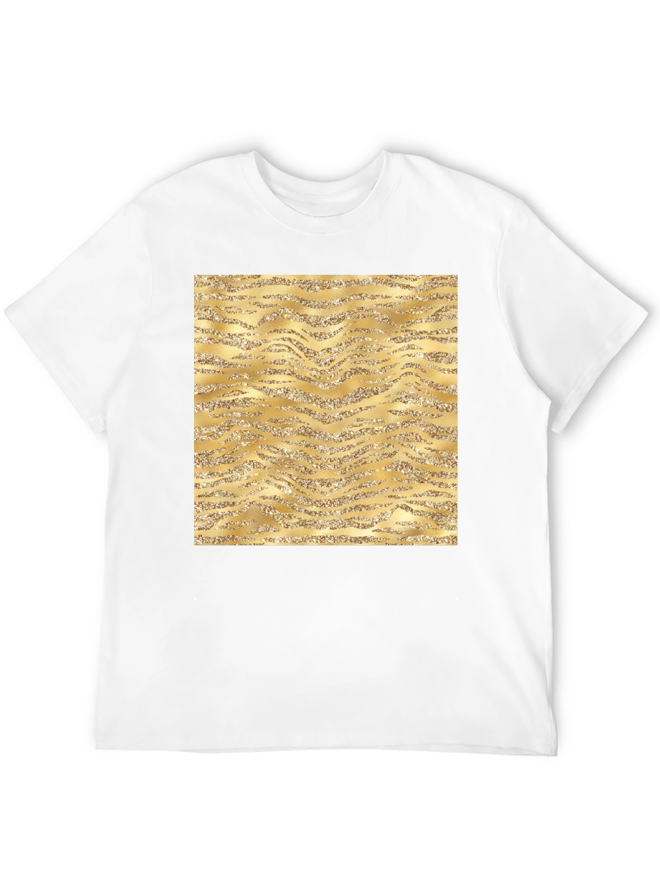 Gold Glitter Zebra Print Black T-Shirt