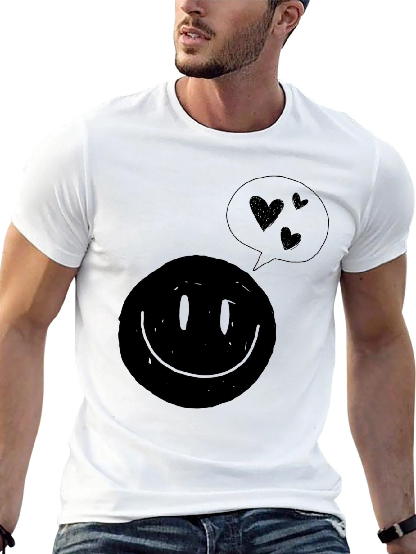 Heart Smiley Face Graphic Tee - Soft Black Shirt