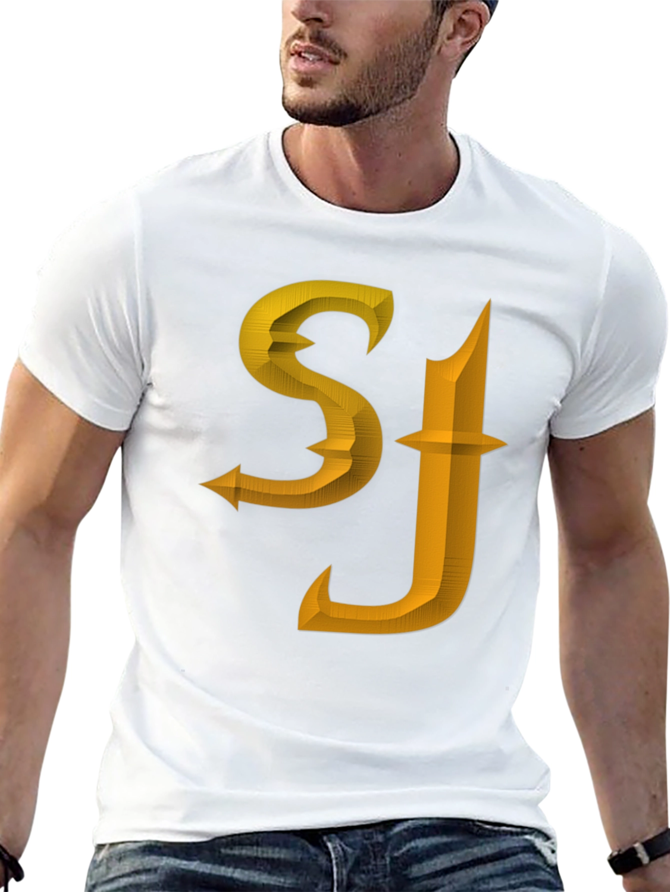 SJ Initials Black Tee - Modern Design