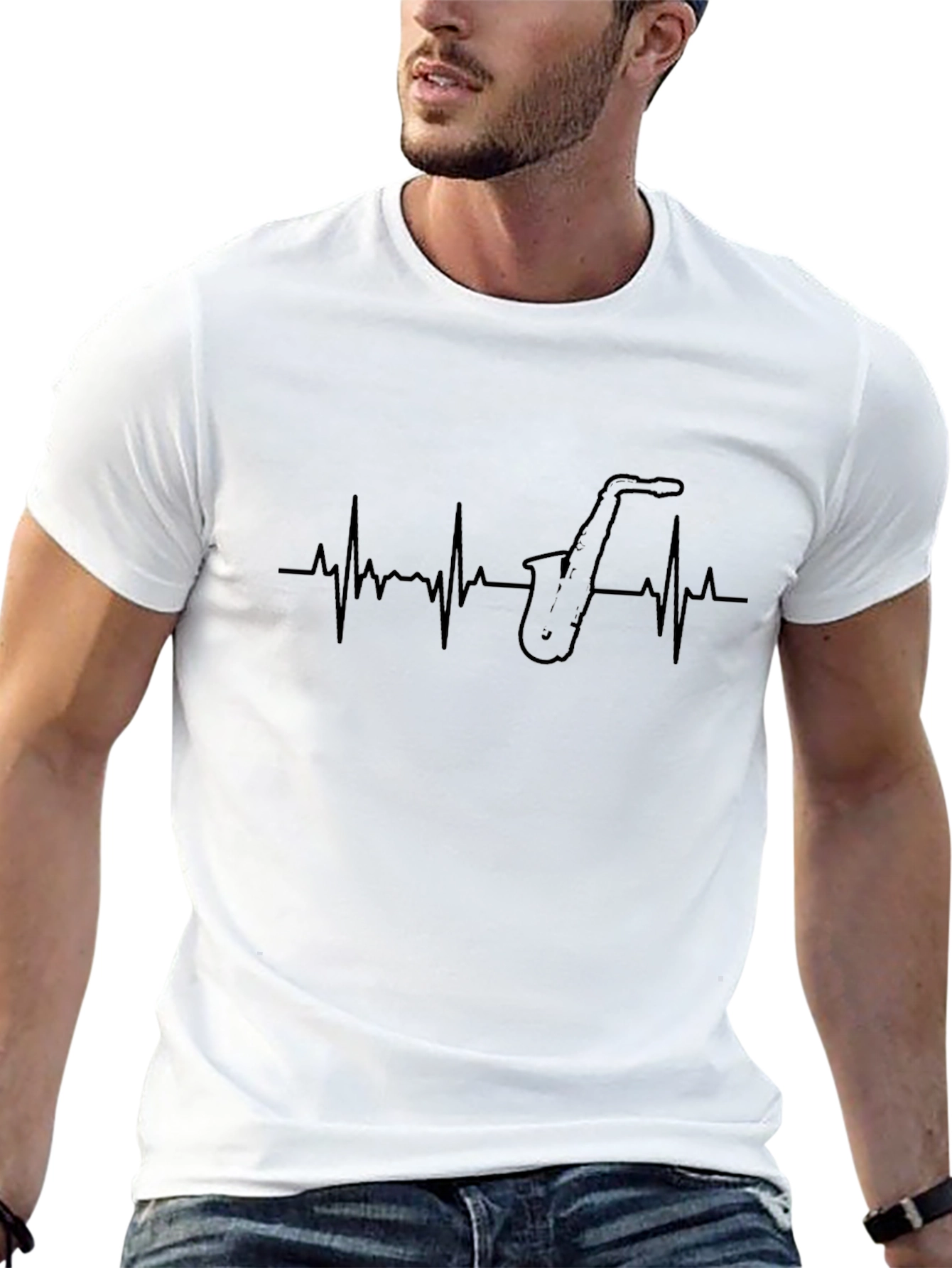 Saxophone Heartbeat Graphic Tee - Black