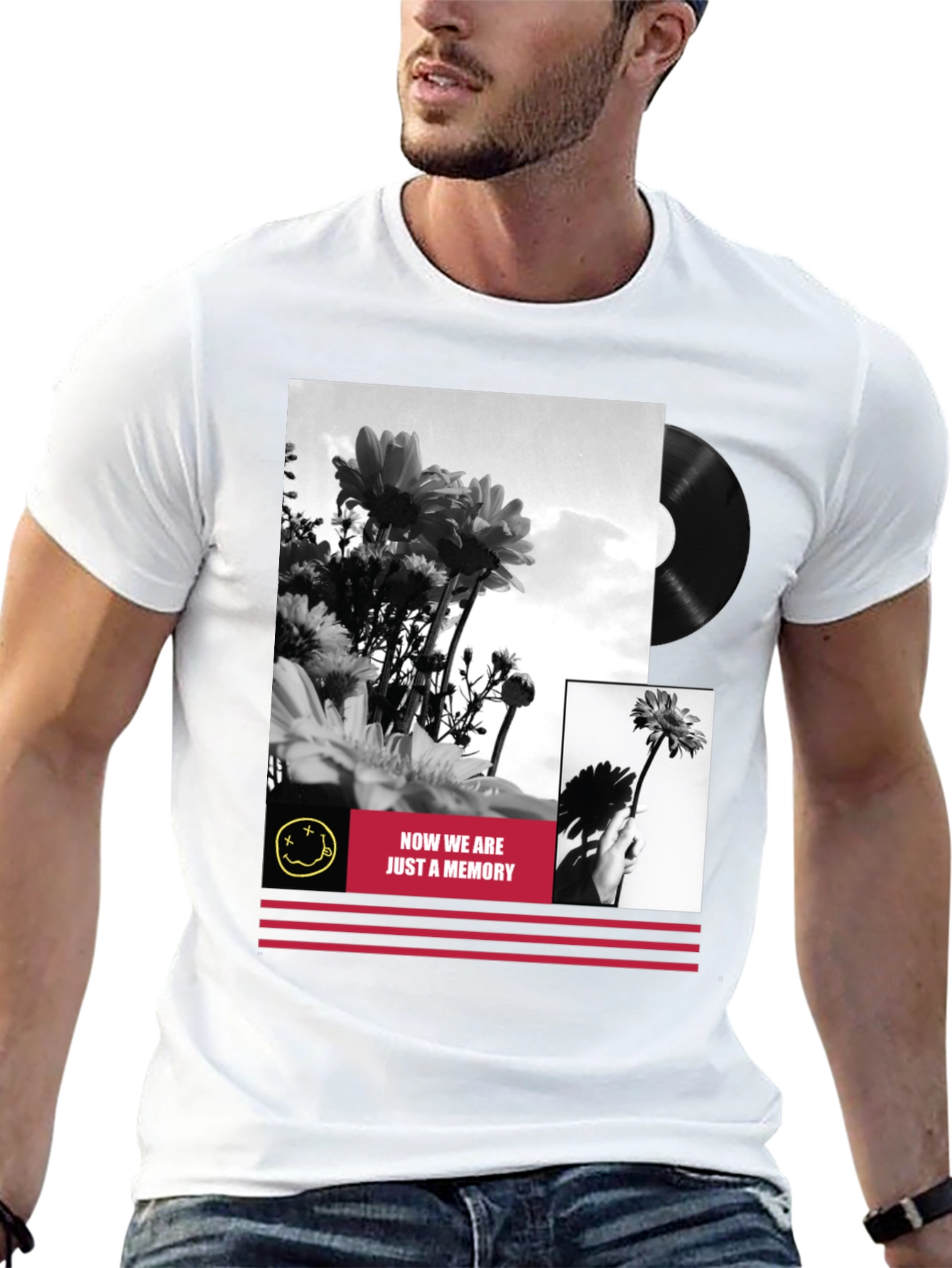 Black Floral Grunge Graphic Tee