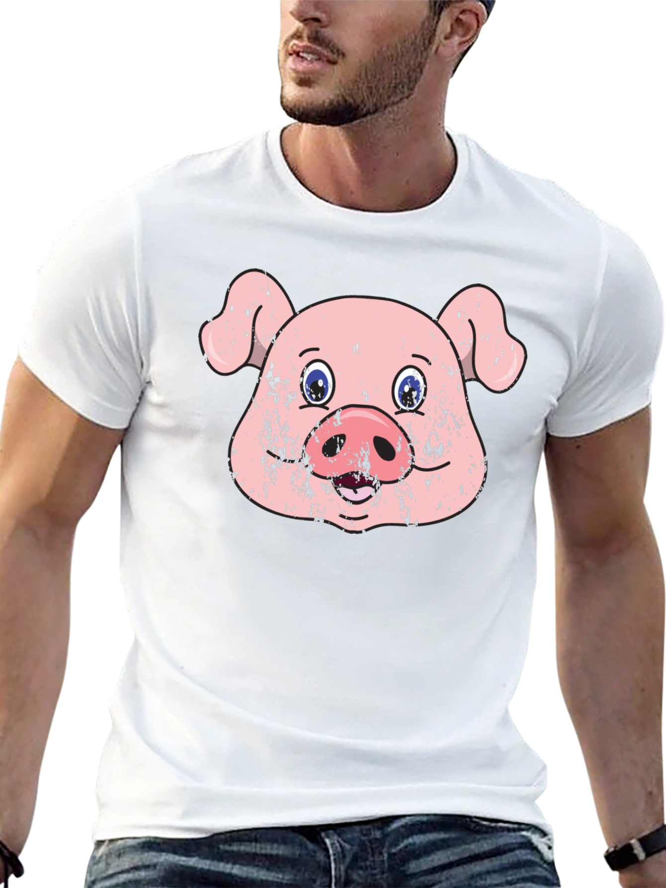 Funny Pig Face Graphic Print Black T-Shirt