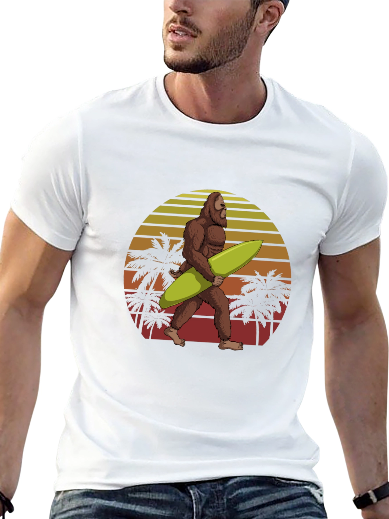 Sasquatch Surfer T-Shirt - Retro Beach Design