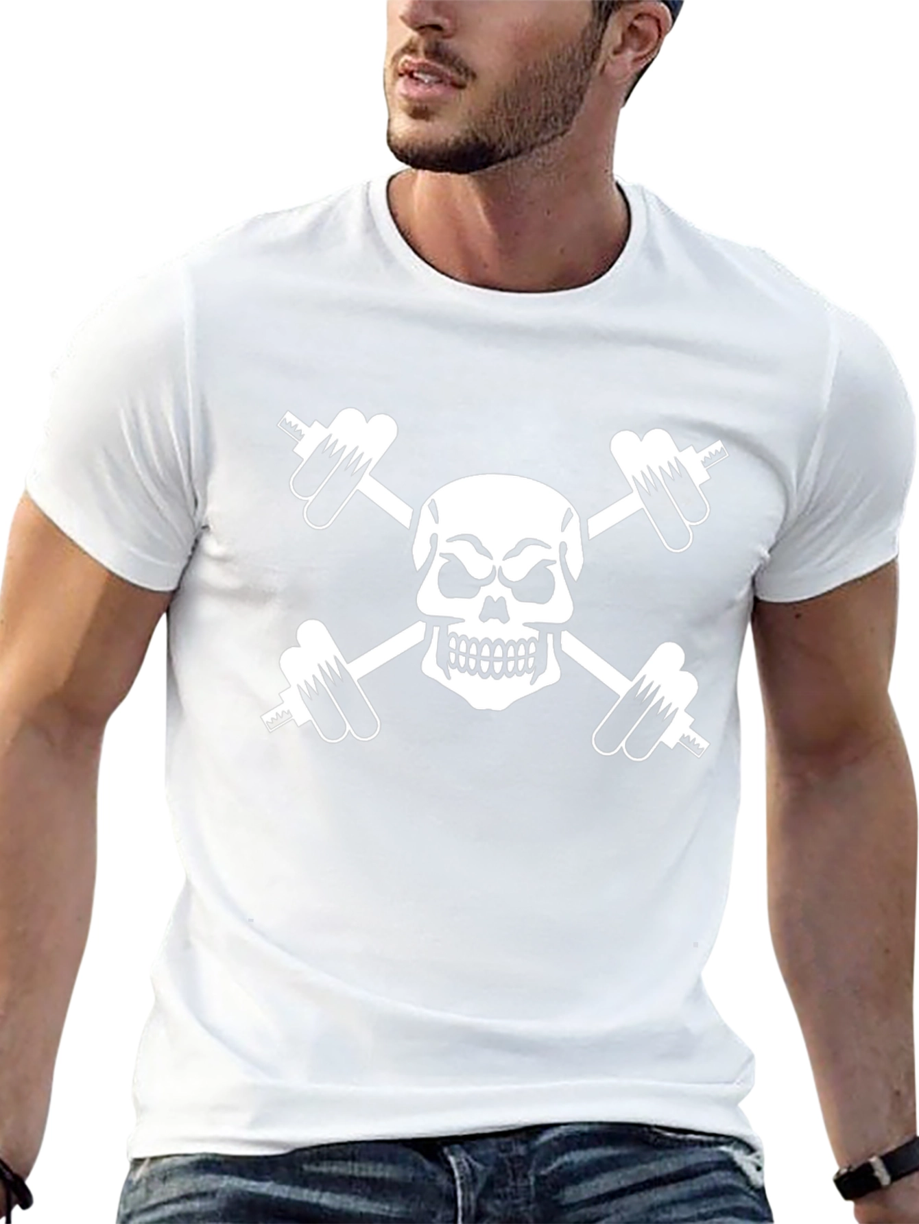 Skull & Dumbbell Graphic T-Shirt - Workout Ready!