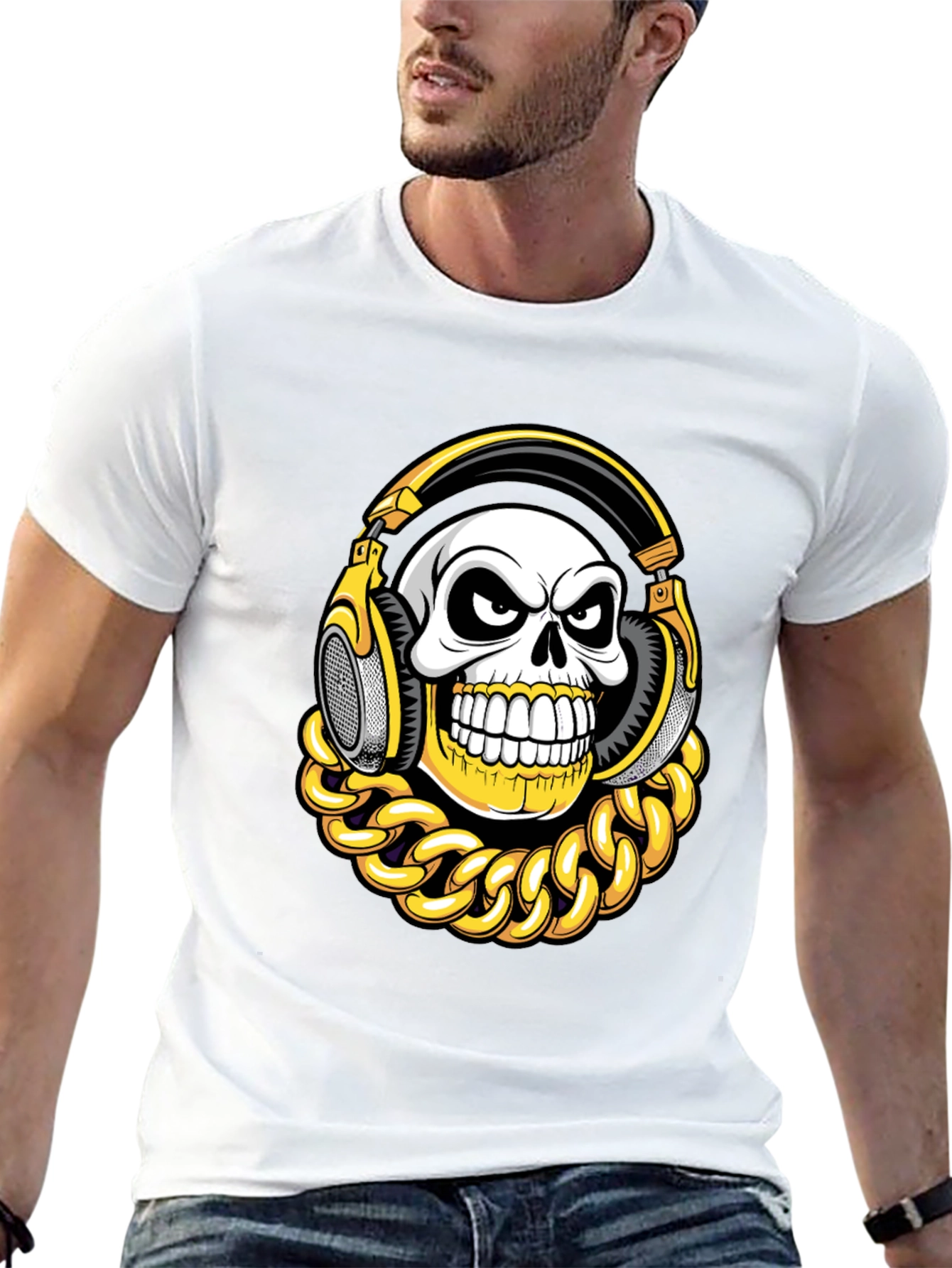 Skull with Headphones Graphic T-Shirt