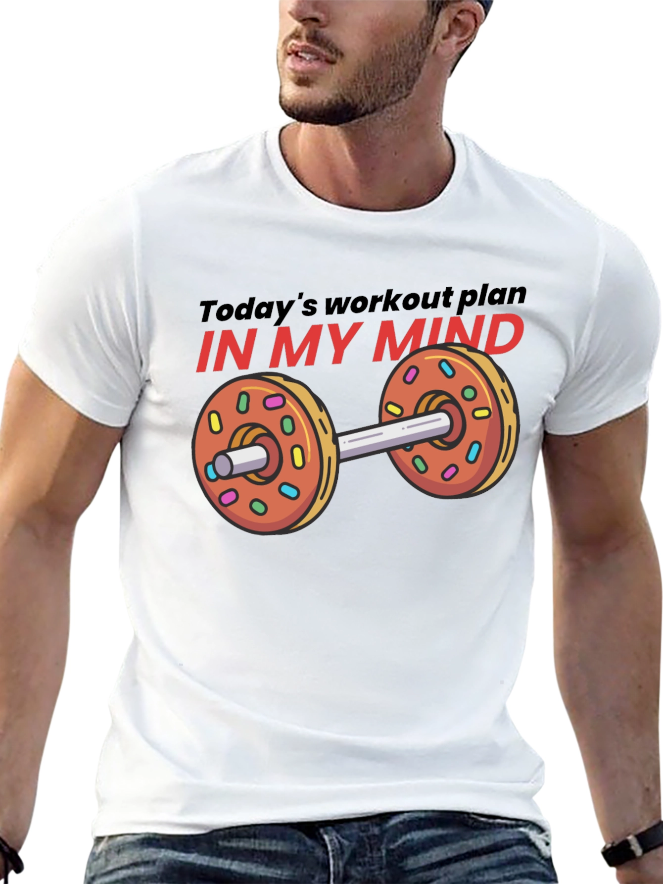 Funny Workout Plan Donut Dumbbell Graphic Tee