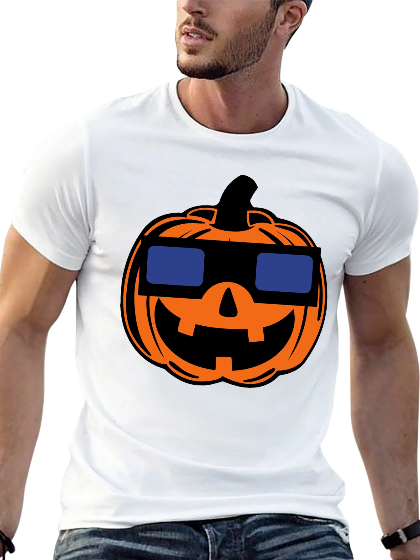 Cool Pumpkin Halloween Black T-Shirt
