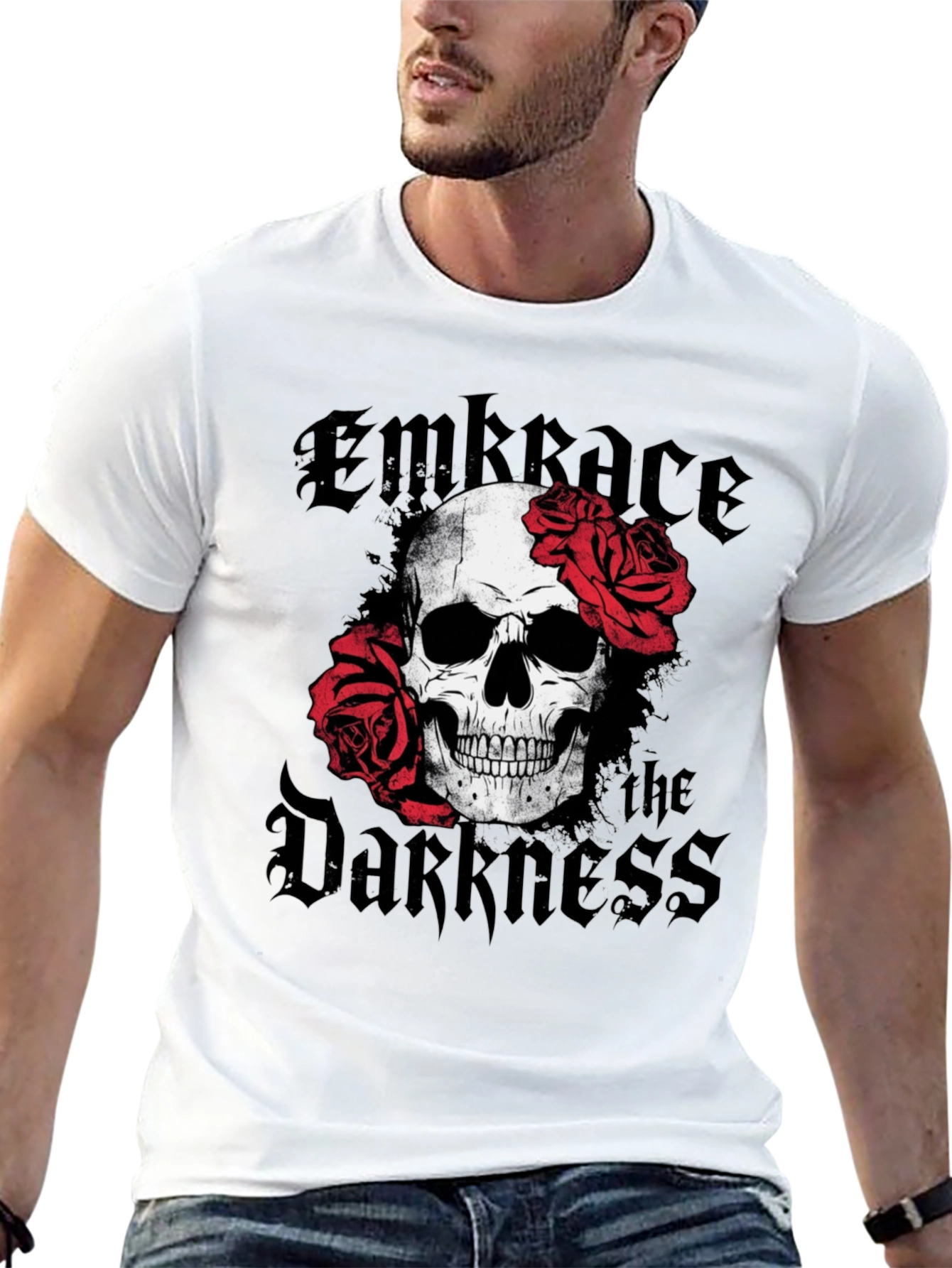 Embrace the Darkness Skull & Roses Graphic T-Shirt