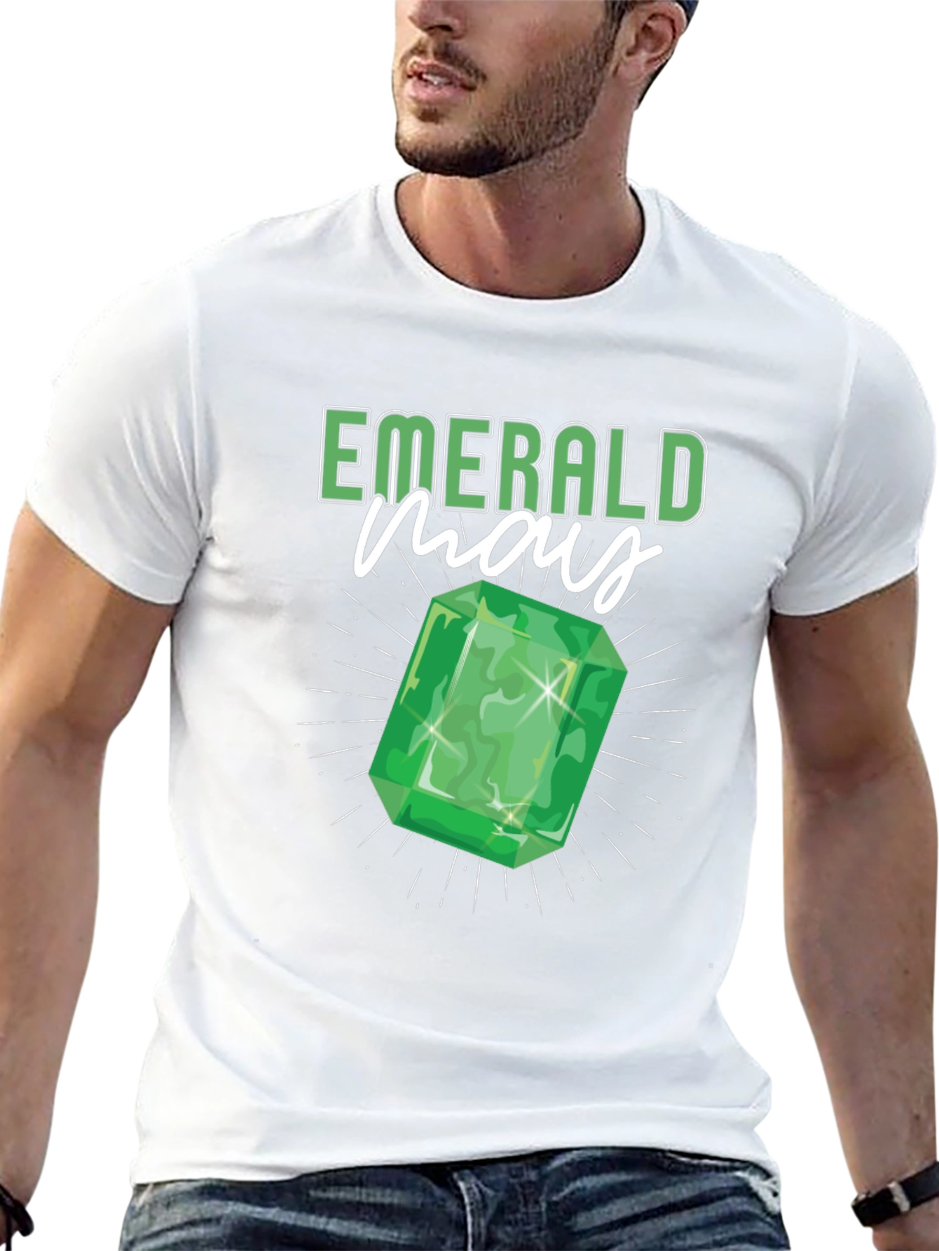 Emerald May Birthday Gem T-Shirt - Black