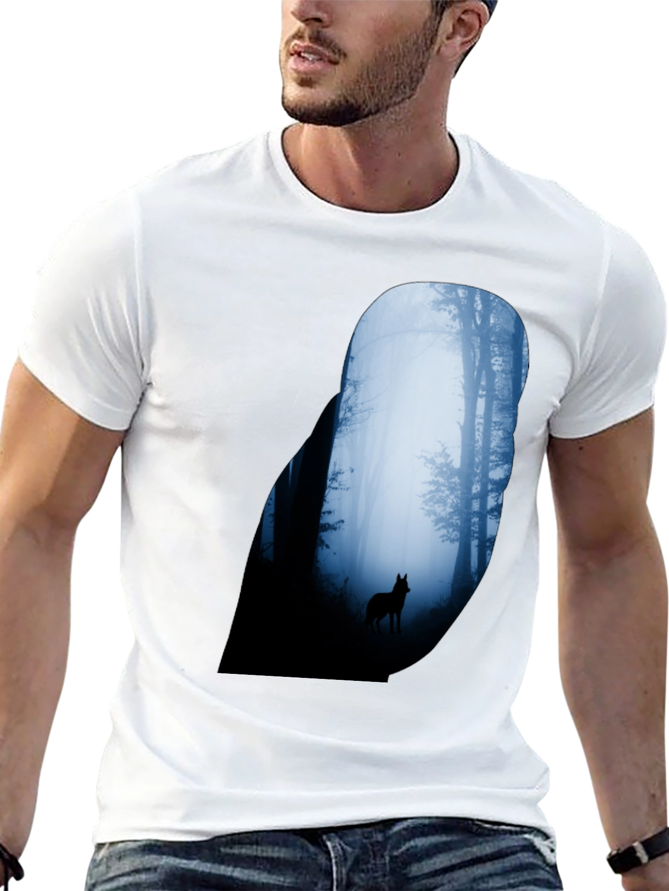 Wolf Silhouette Forest Graphic Tee - Black