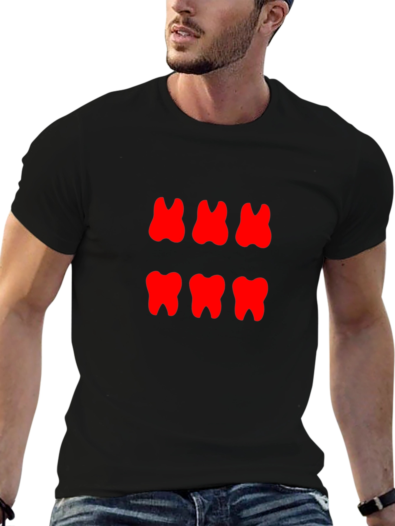Red Teeth Graphic Print Black T-Shirt