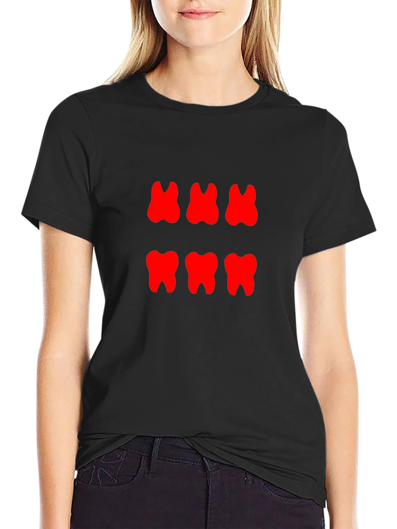Red Teeth Graphic Print Black T-Shirt