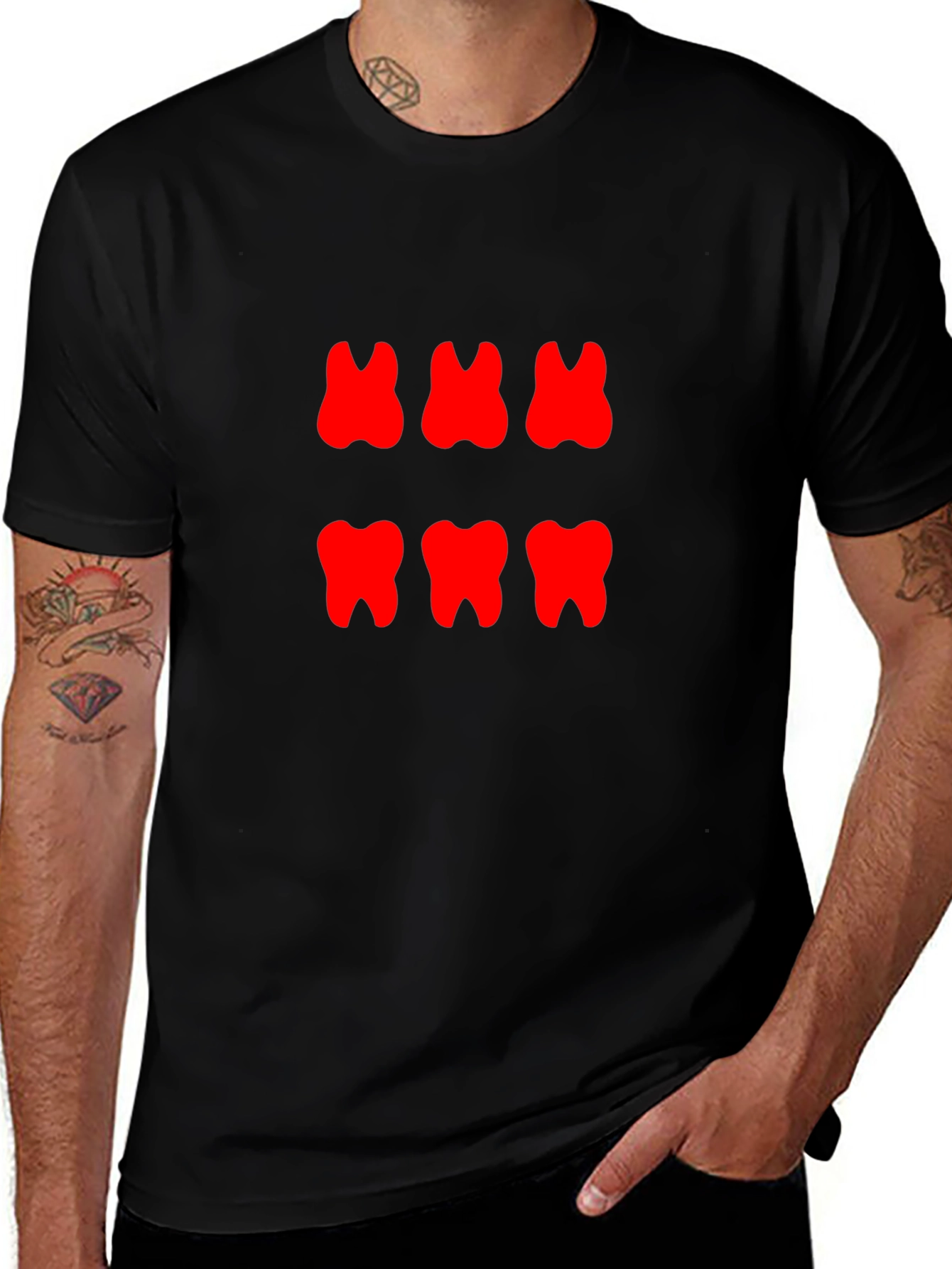 Red Teeth Graphic Print Black T-Shirt