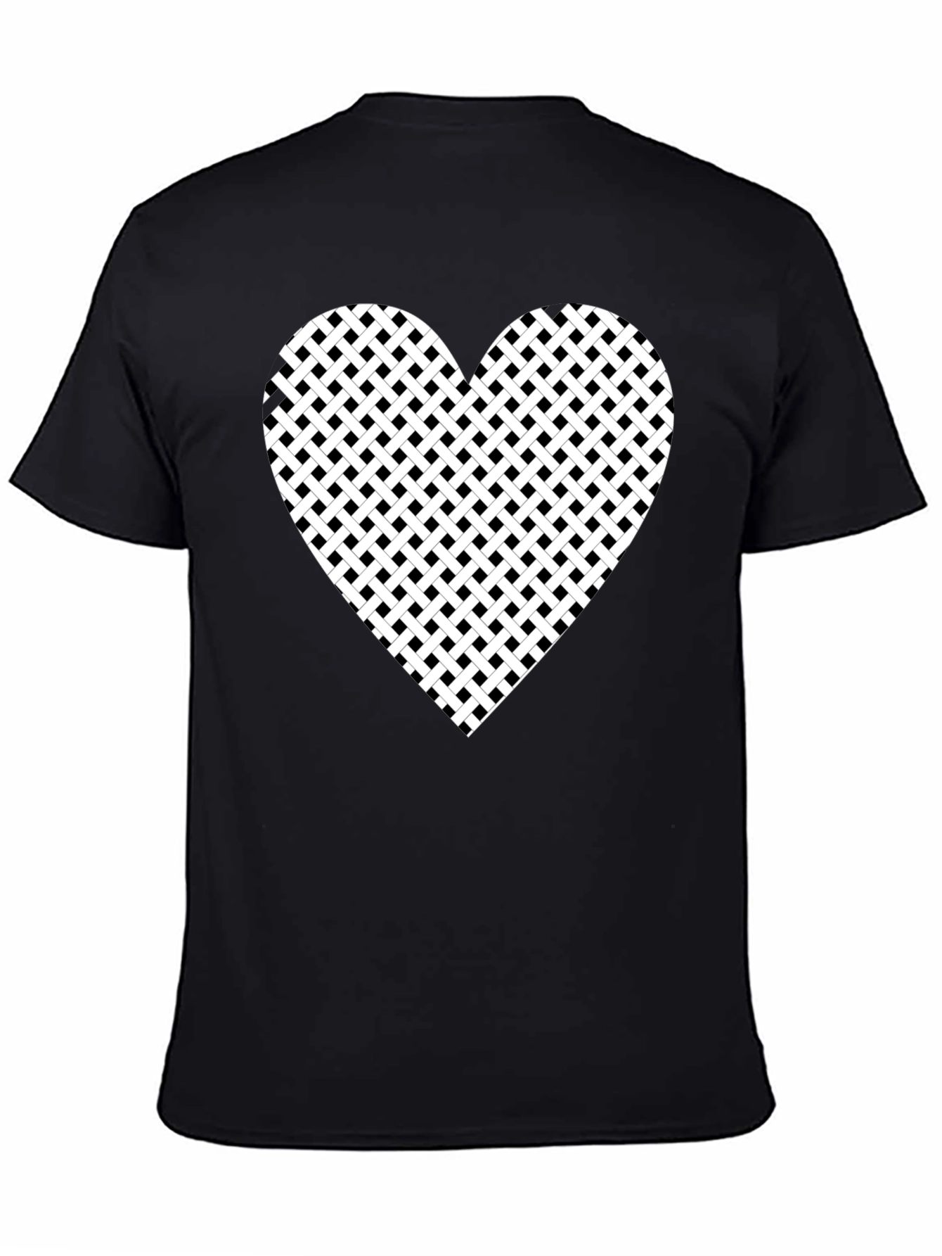 Black T-Shirt with Woven Heart Design