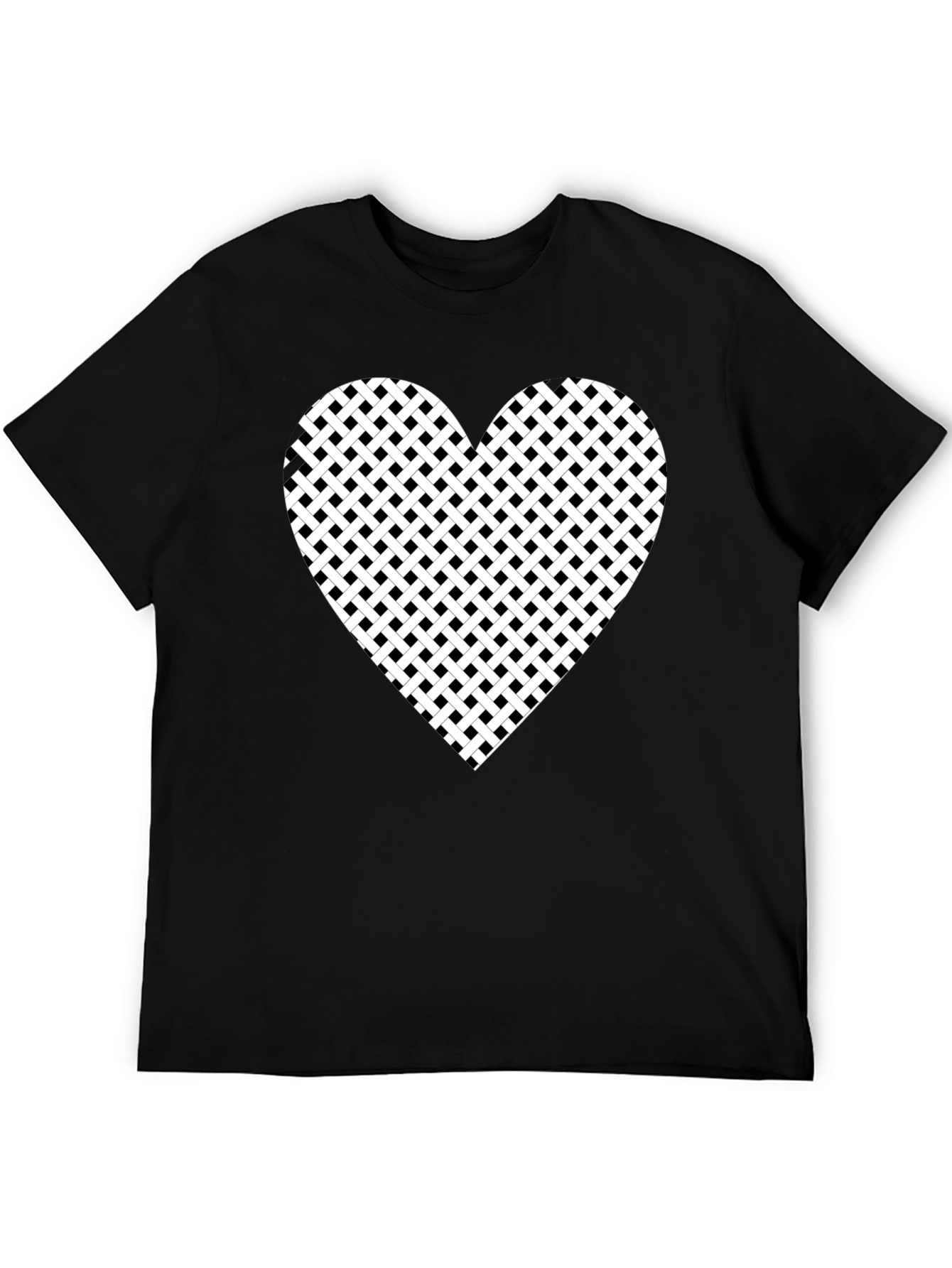 Black T-Shirt with Woven Heart Design