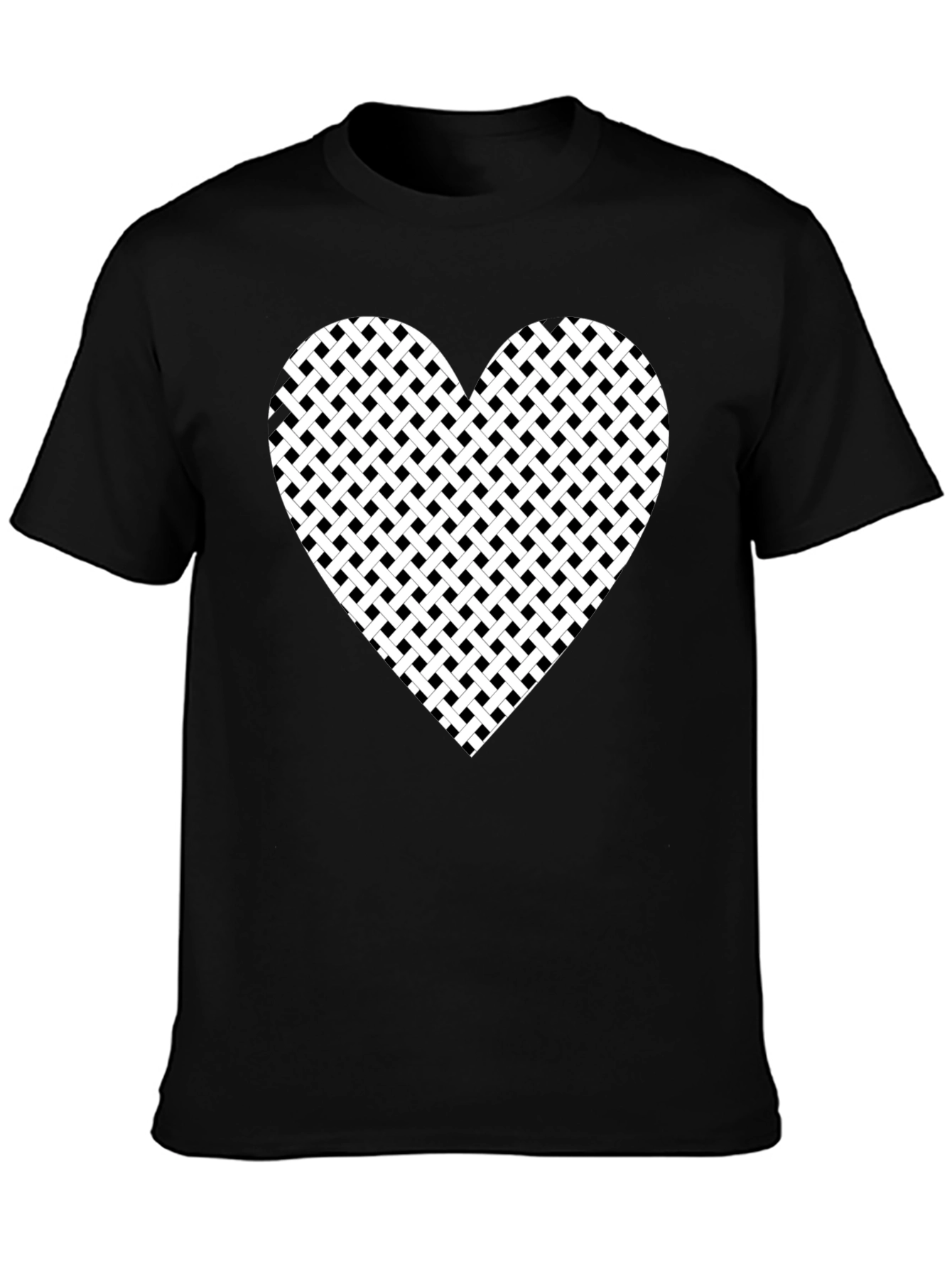 Black T-Shirt with Woven Heart Design