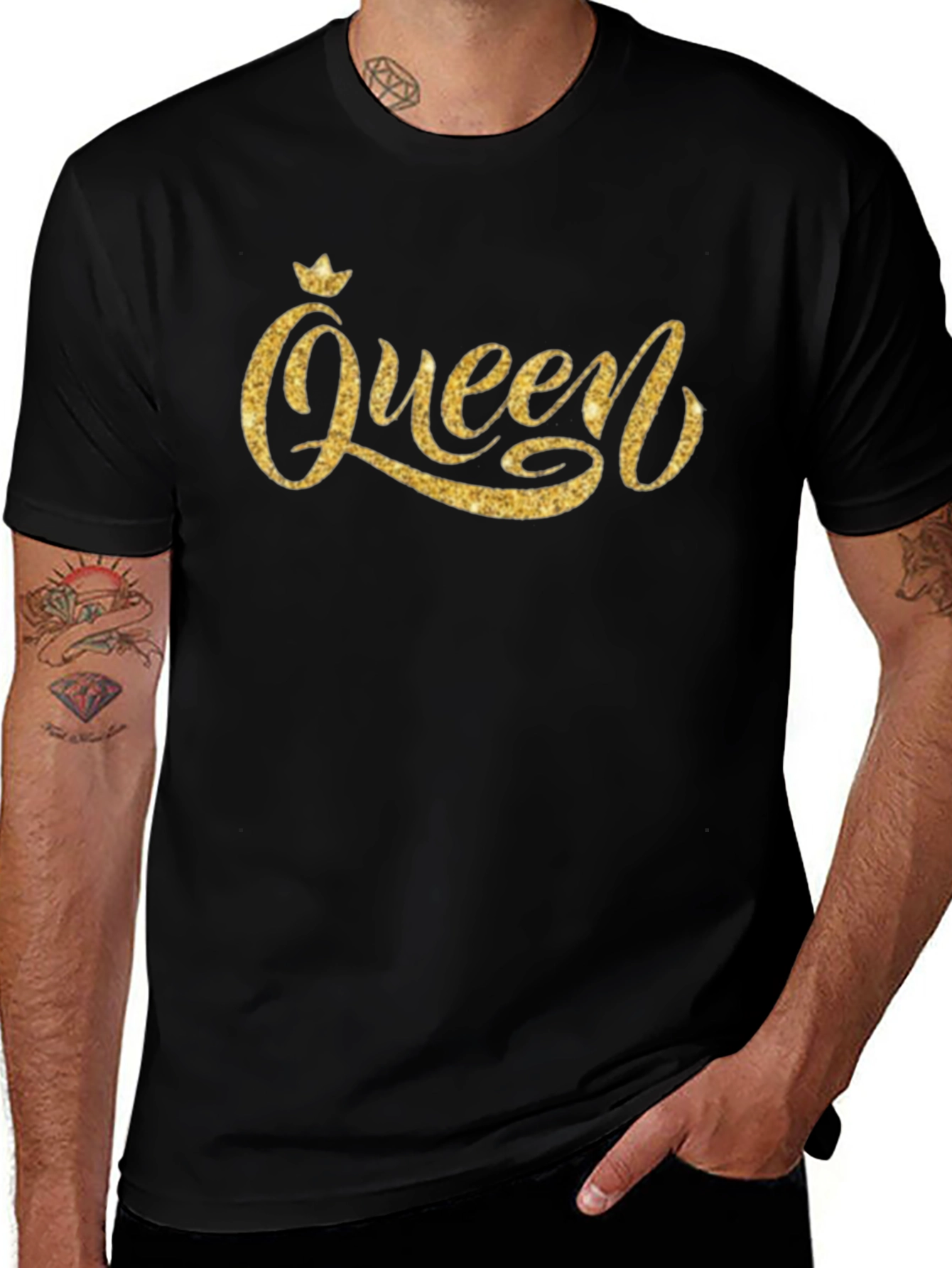 Queen Glitter Graphic Black T-Shirt