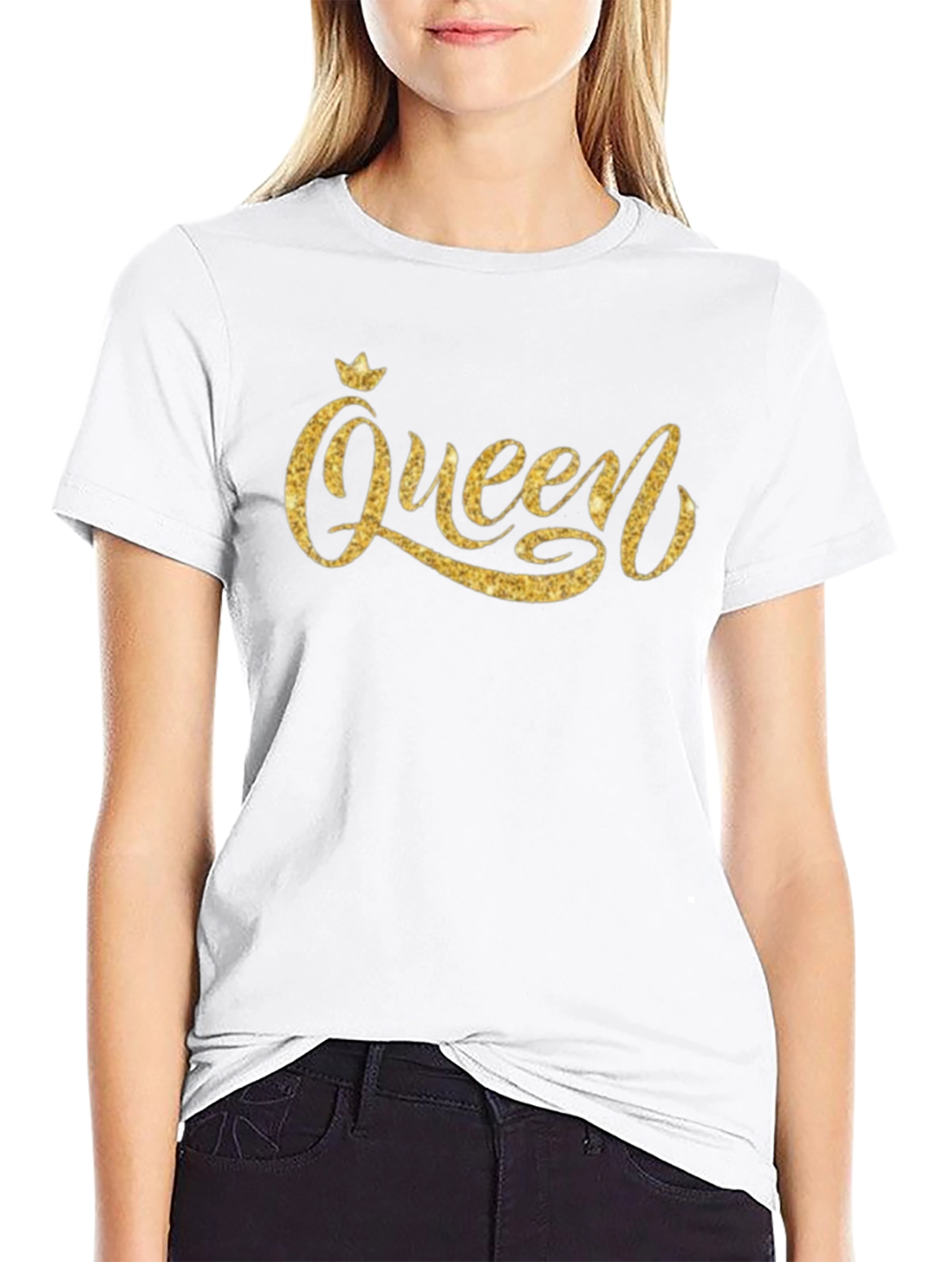 Queen Glitter Graphic Black T-Shirt