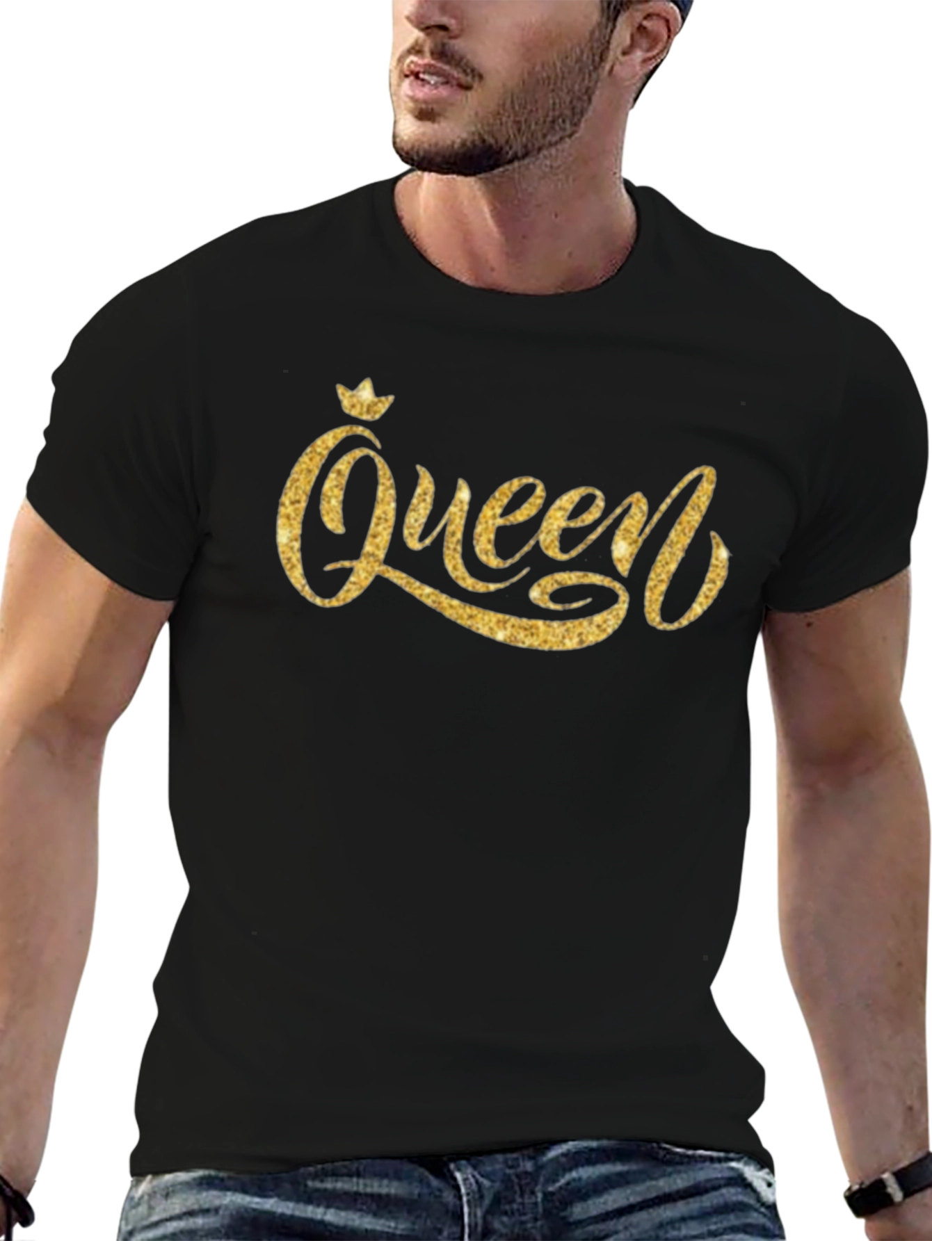 Queen Glitter Graphic Black T-Shirt