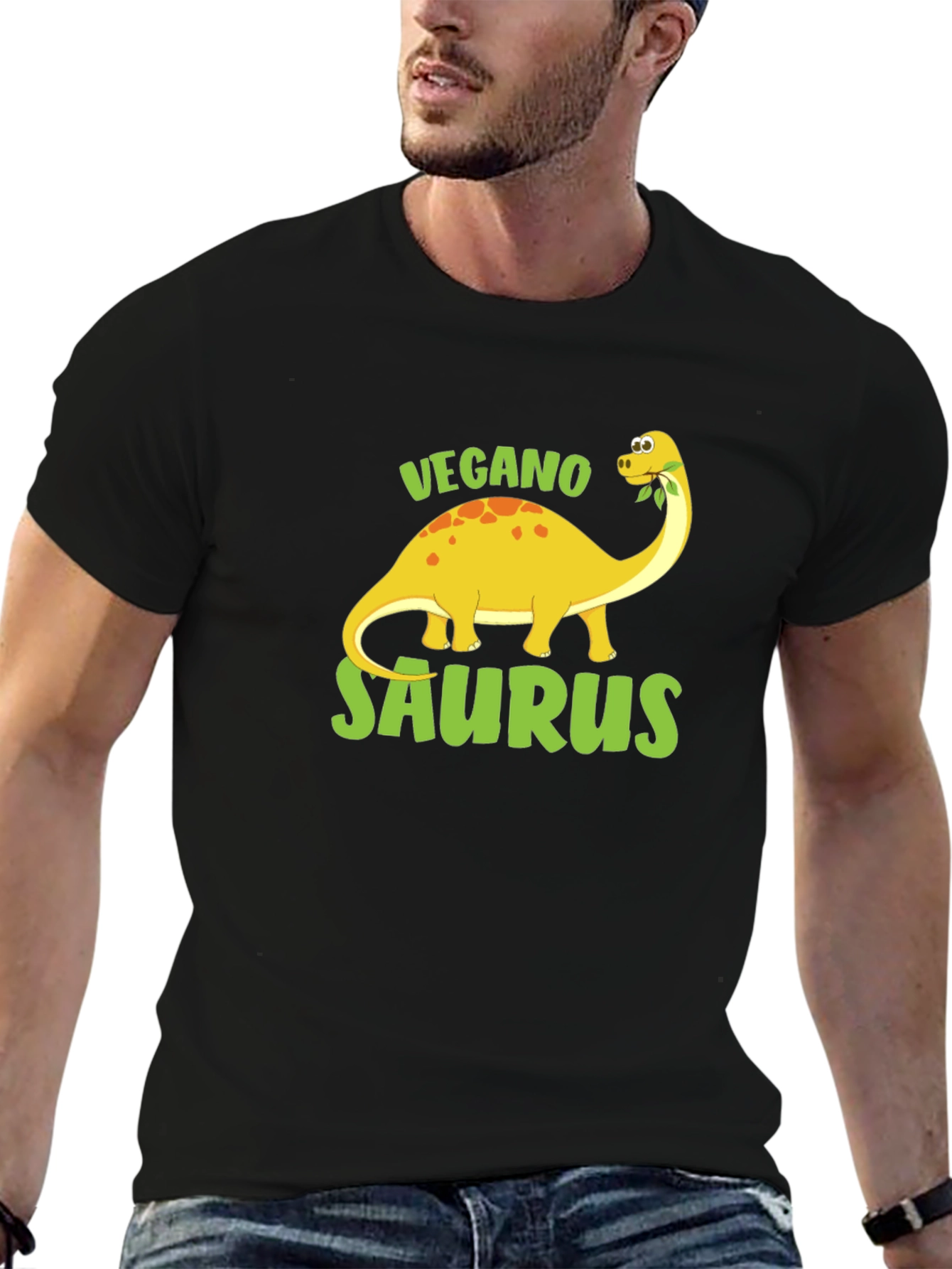 Vegano Saurus Black T-Shirt - Vegan Dinosaur Tee