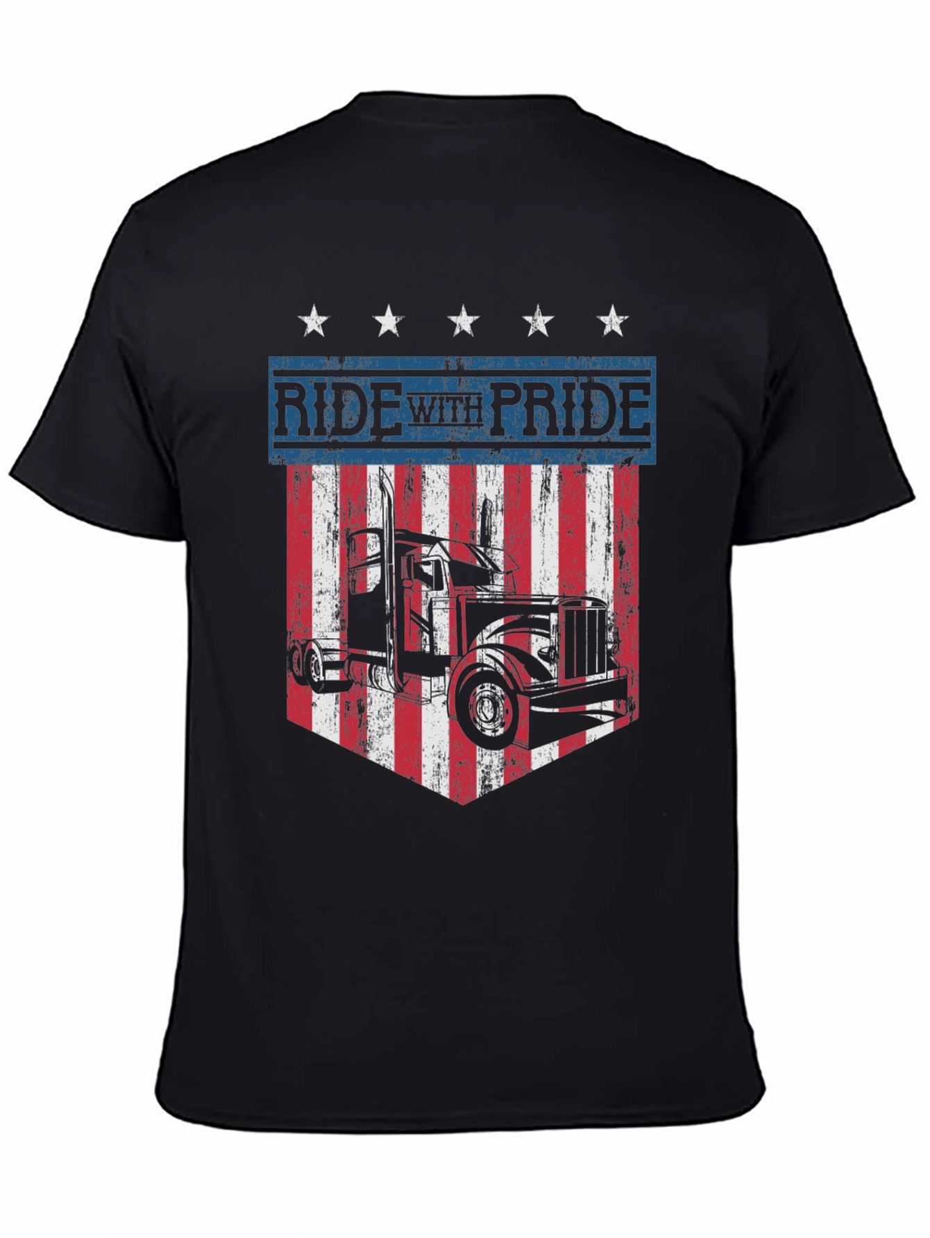 Ride with Pride Trucker T-Shirt Patriotic USA Flag
