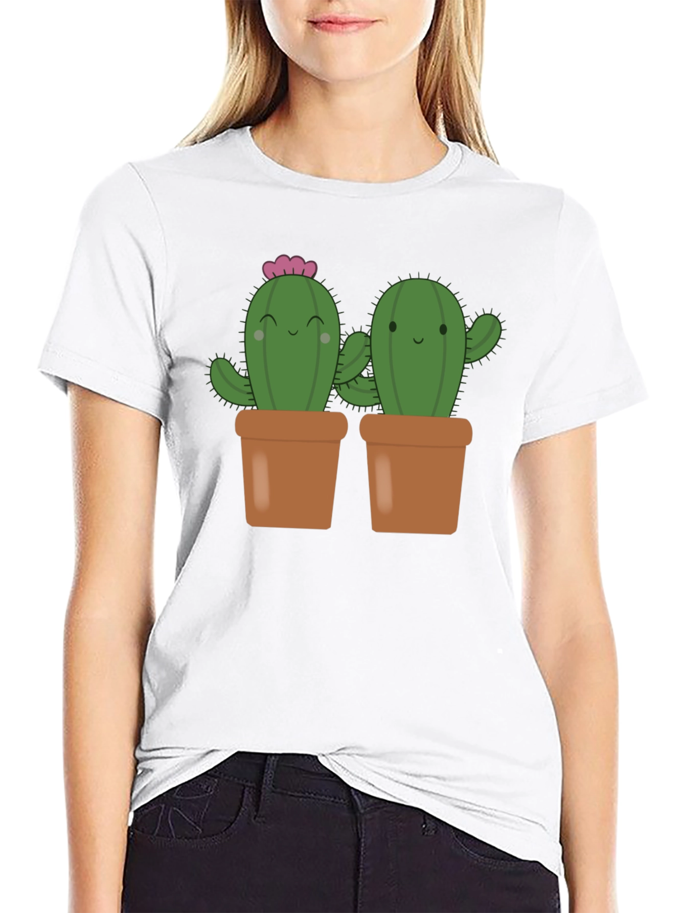 Cute Cactus in Pots Black T-Shirt