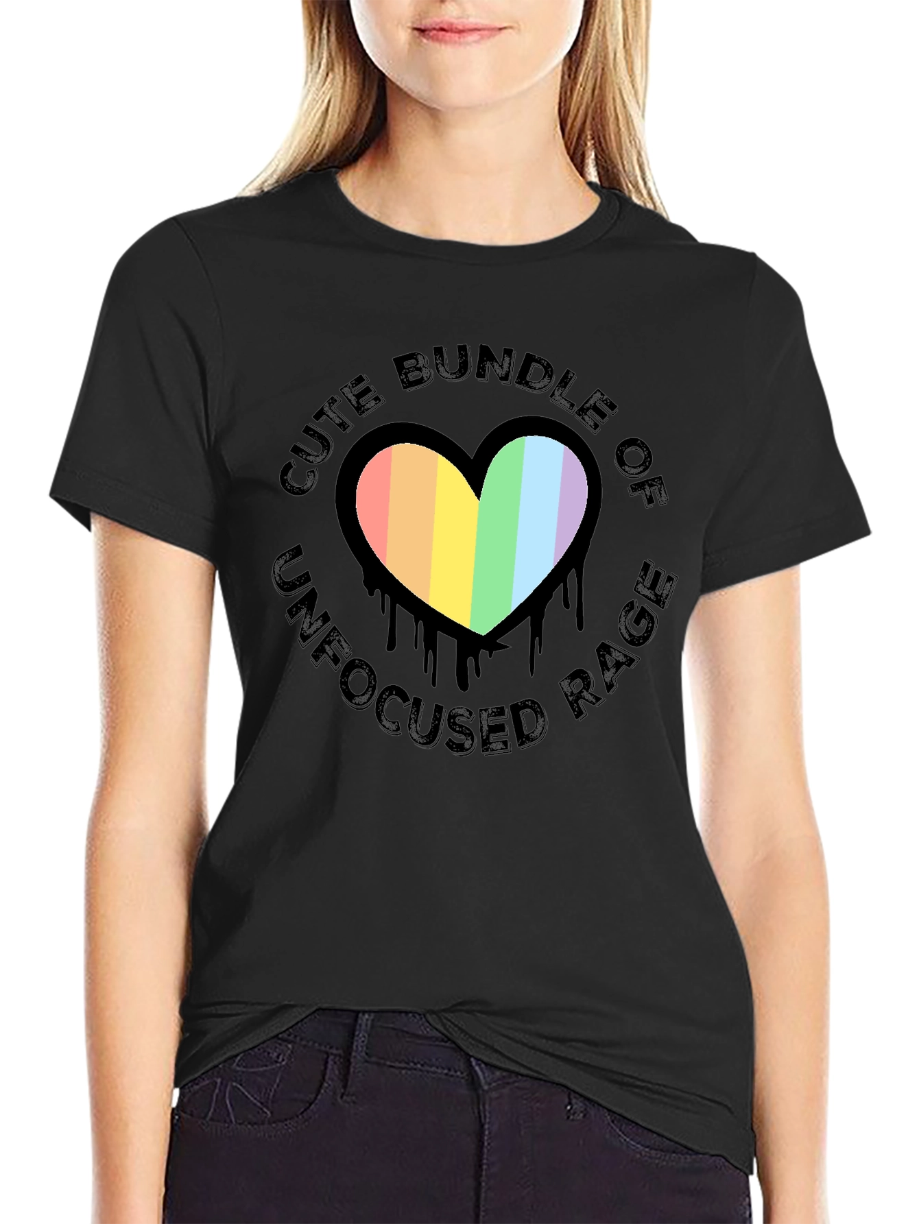 Cute Bundle of Unfocused Rage T-Shirt - Rainbow Heart
