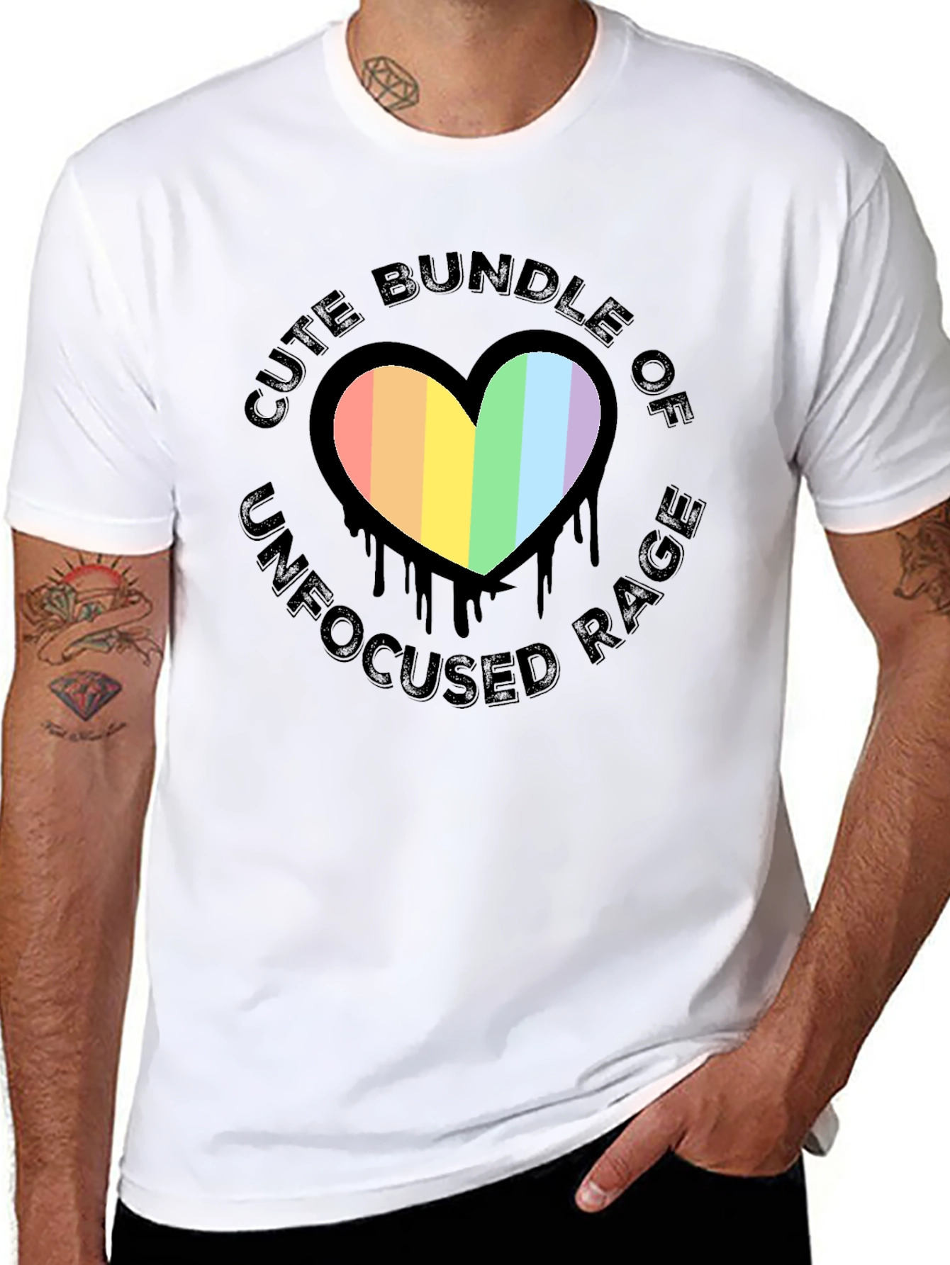 Cute Bundle of Unfocused Rage T-Shirt - Rainbow Heart