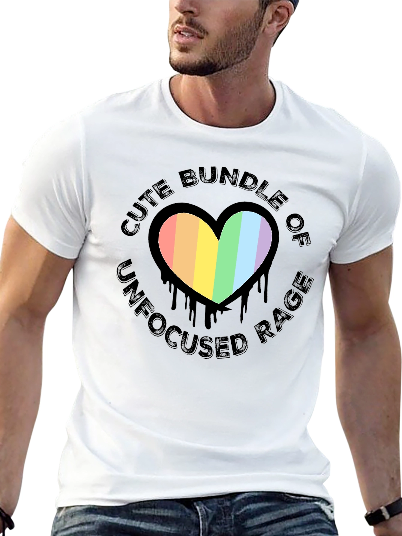 Cute Bundle of Unfocused Rage T-Shirt - Rainbow Heart