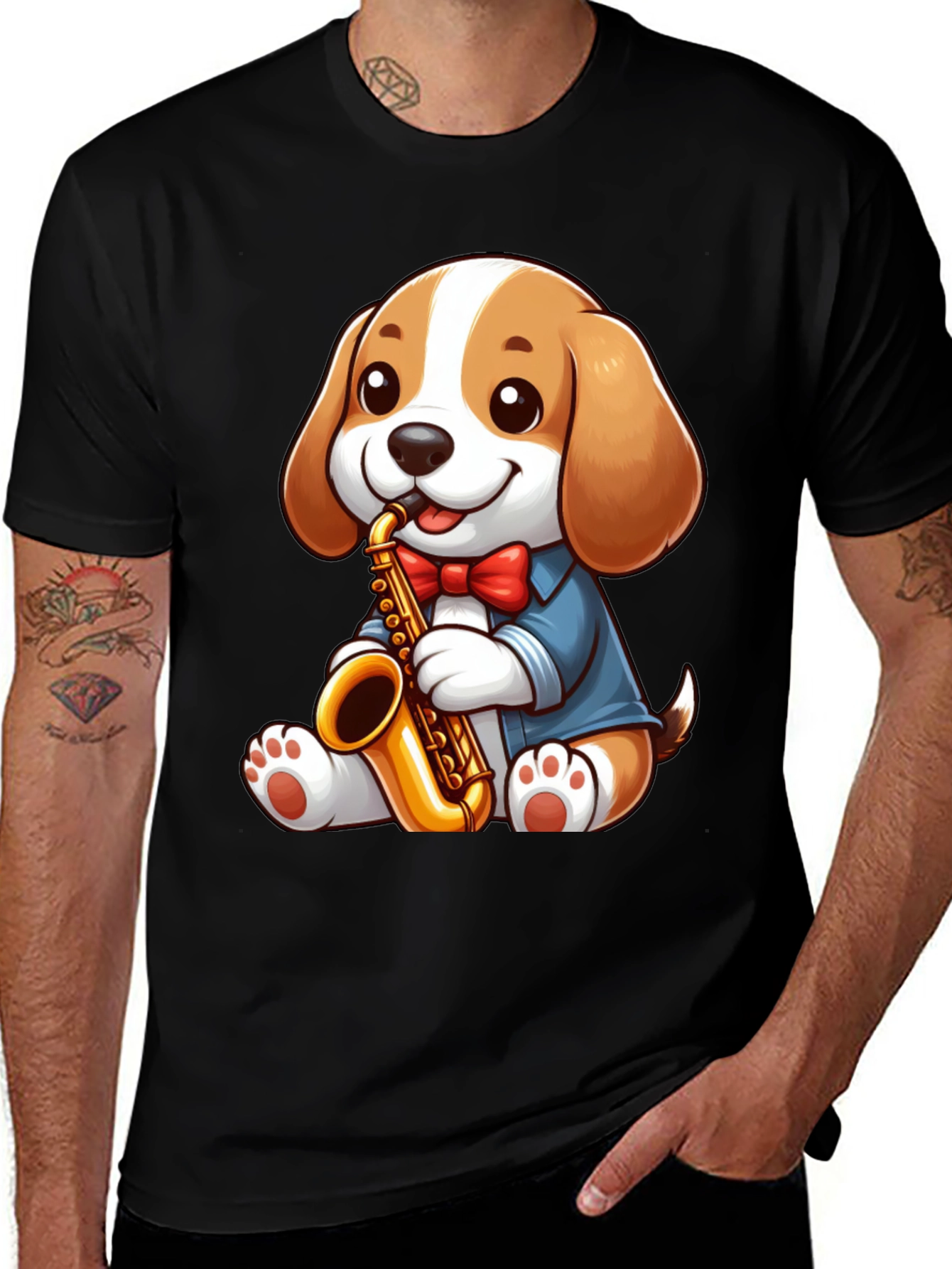 Cute Dog Saxophone T-Shirt - Music Lover Tee