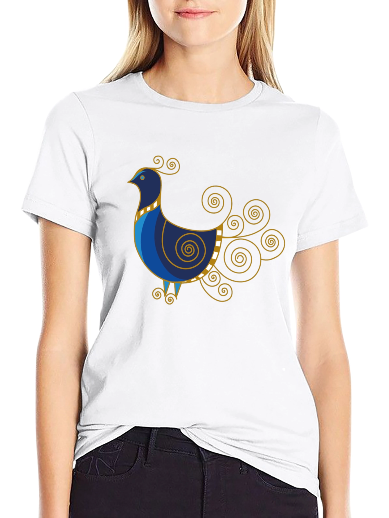 Stylized Bird Graphic Tee - Black