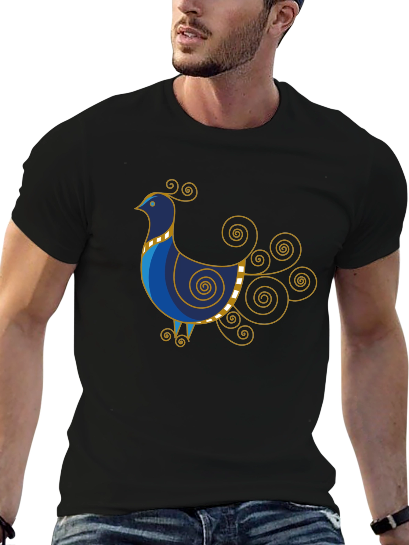 Stylized Bird Graphic Tee - Black