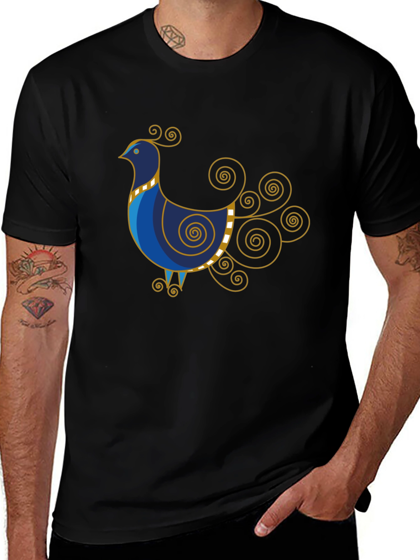 Stylized Bird Graphic Tee - Black