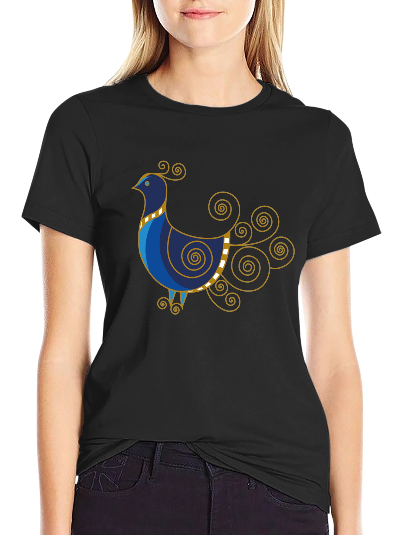 Stylized Bird Graphic Tee - Black