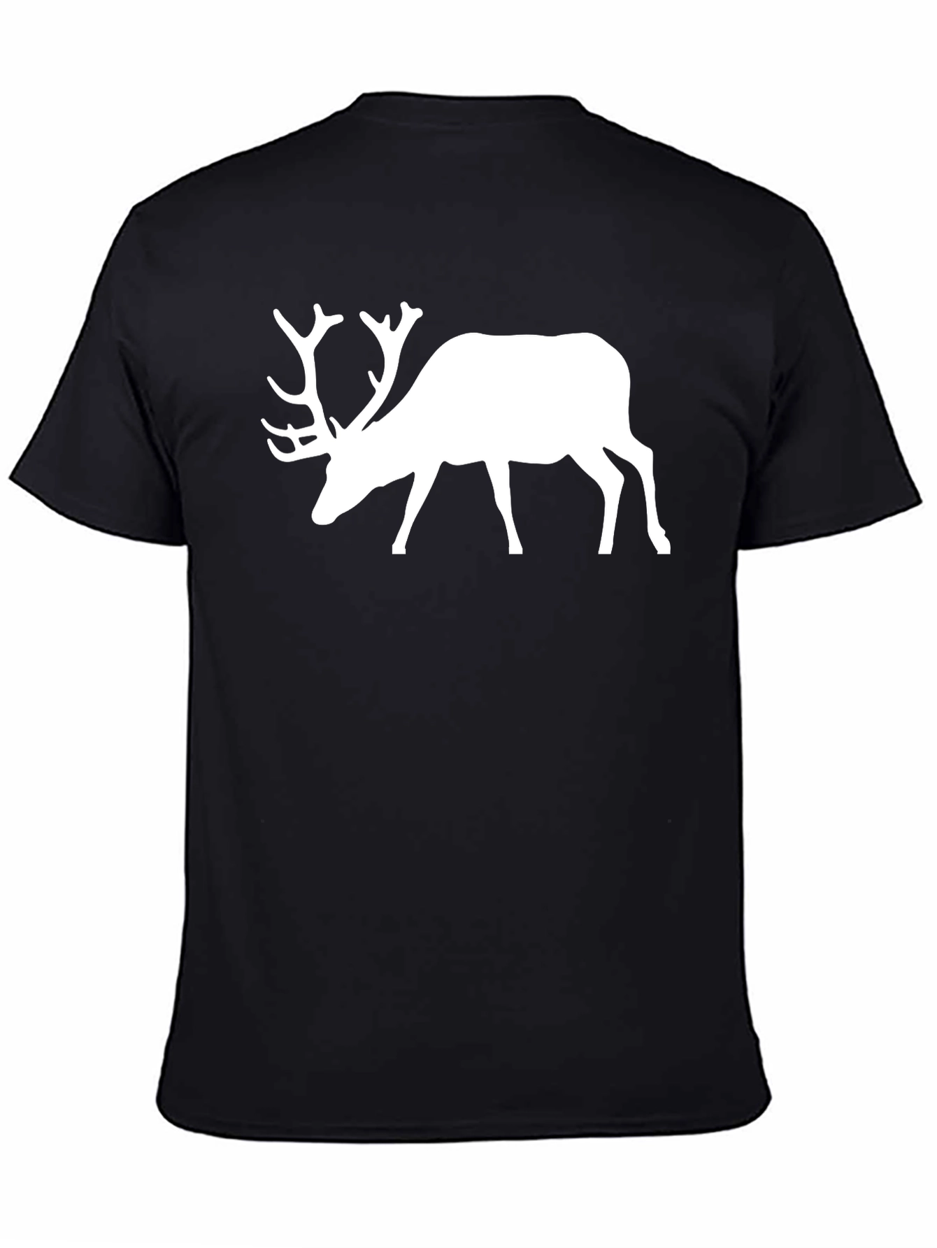 Mens Black T-Shirt with White Deer Graphic