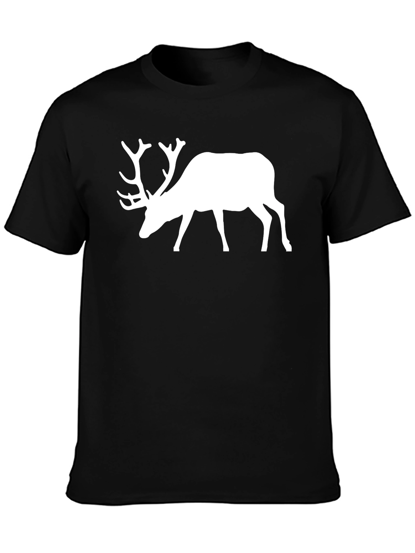 Mens Black T-Shirt with White Deer Graphic