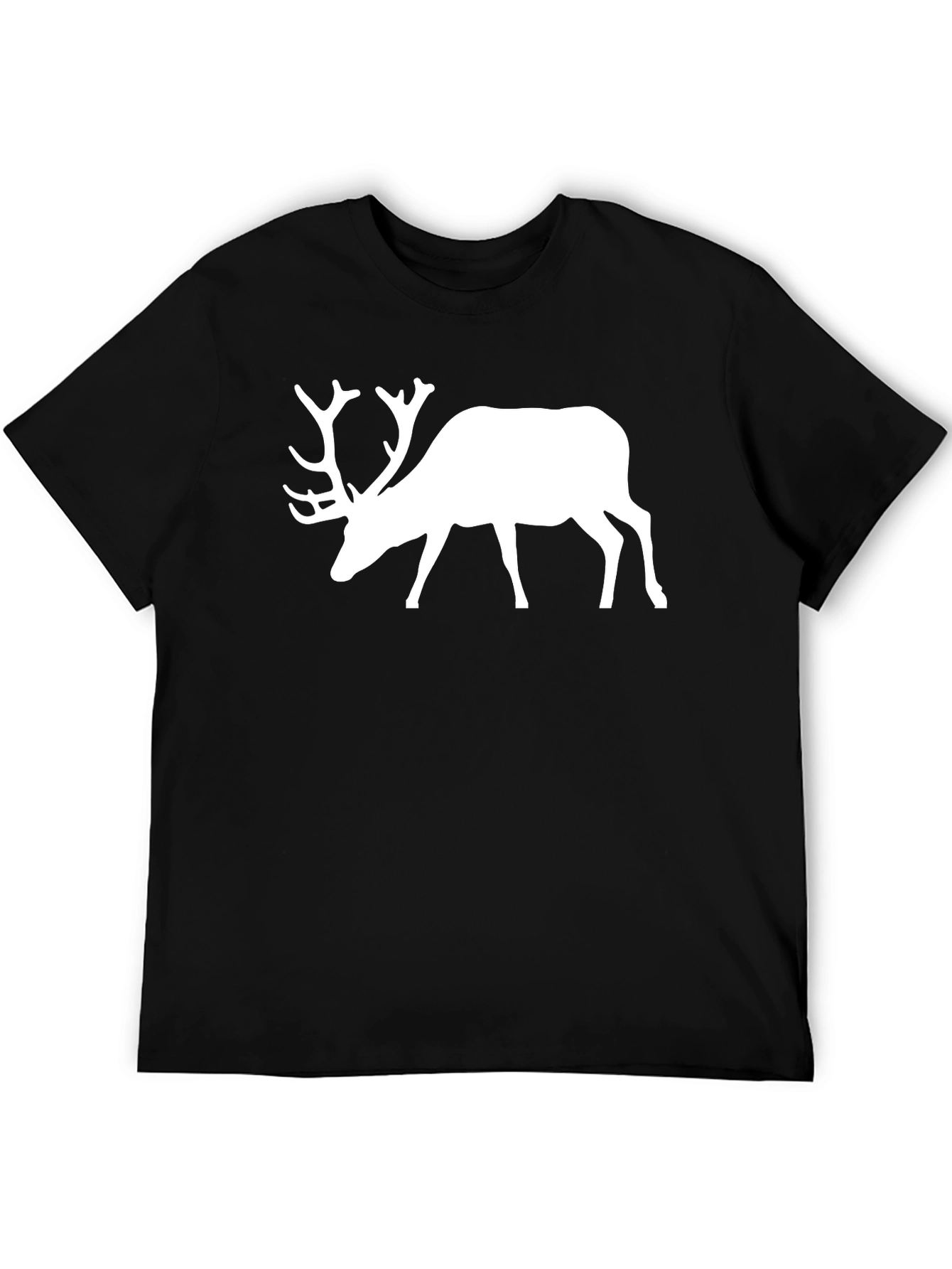 Mens Black T-Shirt with White Deer Graphic