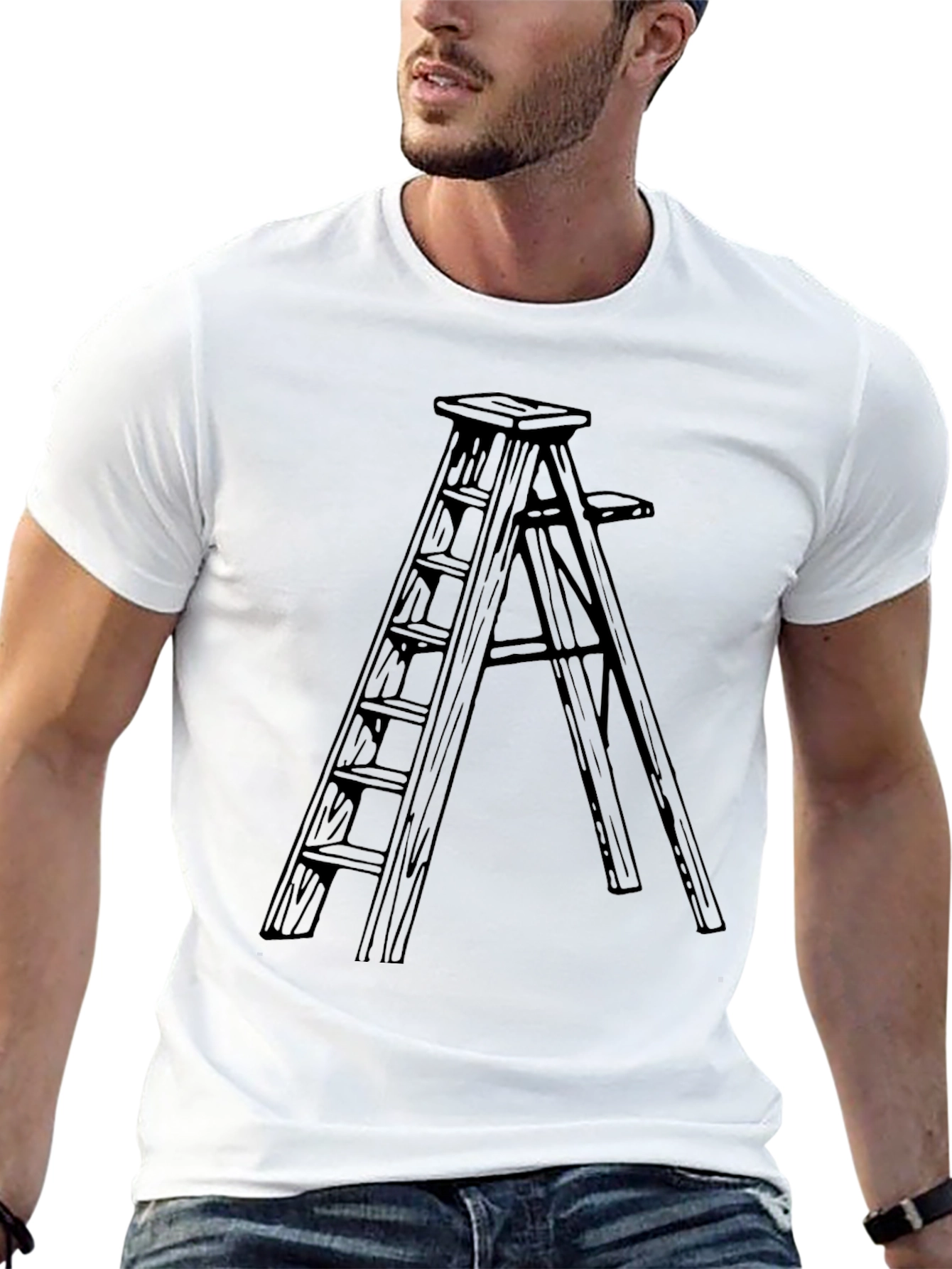 Ladder Print Black T-Shirt - Unisex Casual Tee