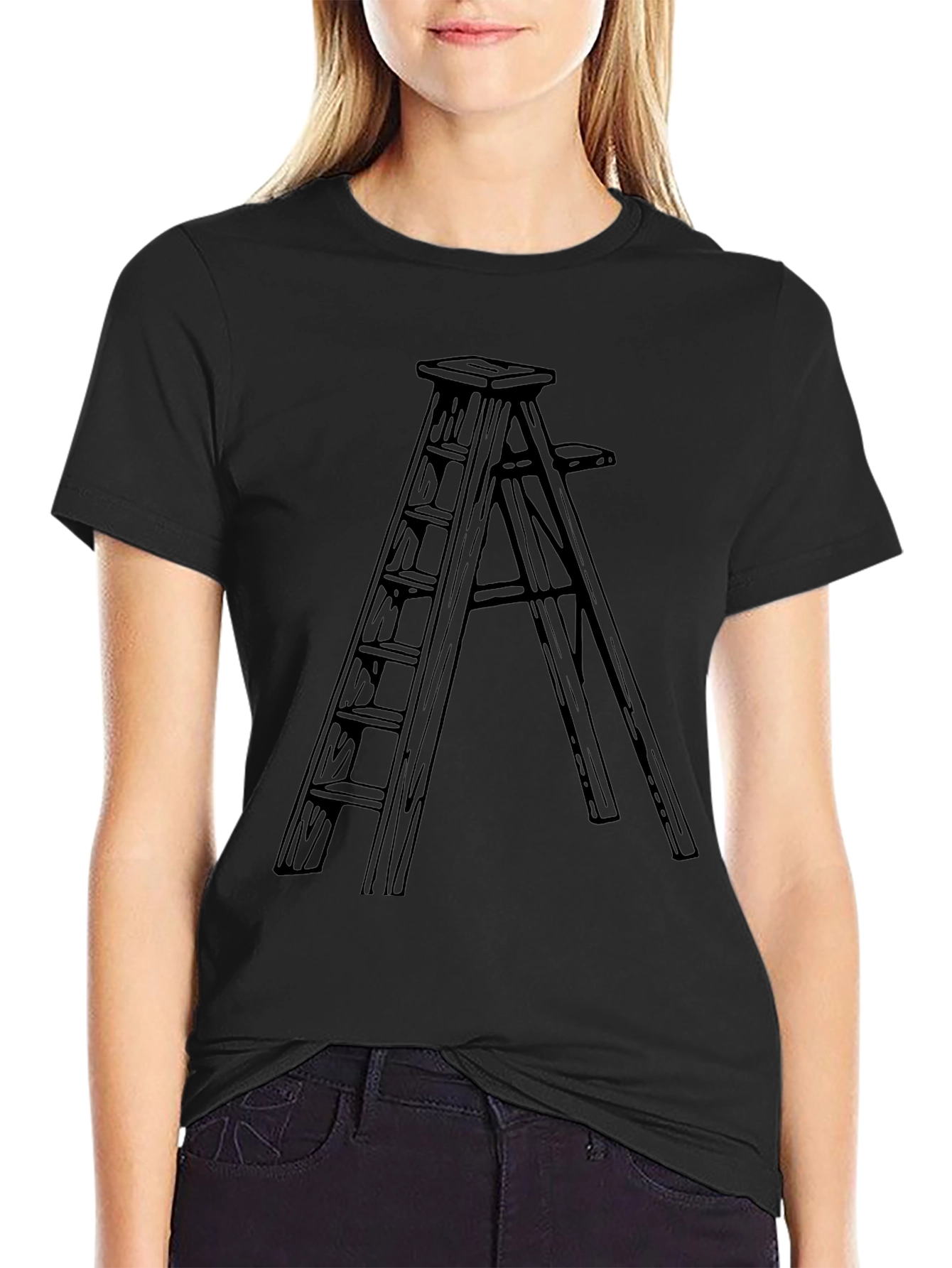 Ladder Print Black T-Shirt - Unisex Casual Tee